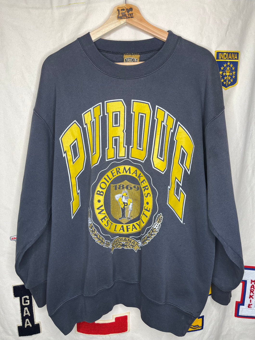 Vintage Purdue Boilermakers Pete Crest Nutmeg Black Crewneck Sweatshirt: XL