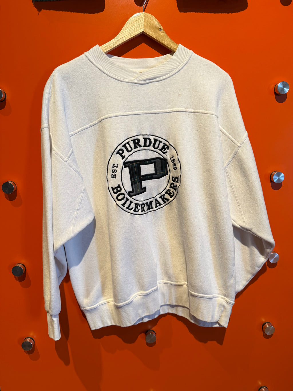 Vintage Purdue University White Embroidered Crewneck: L