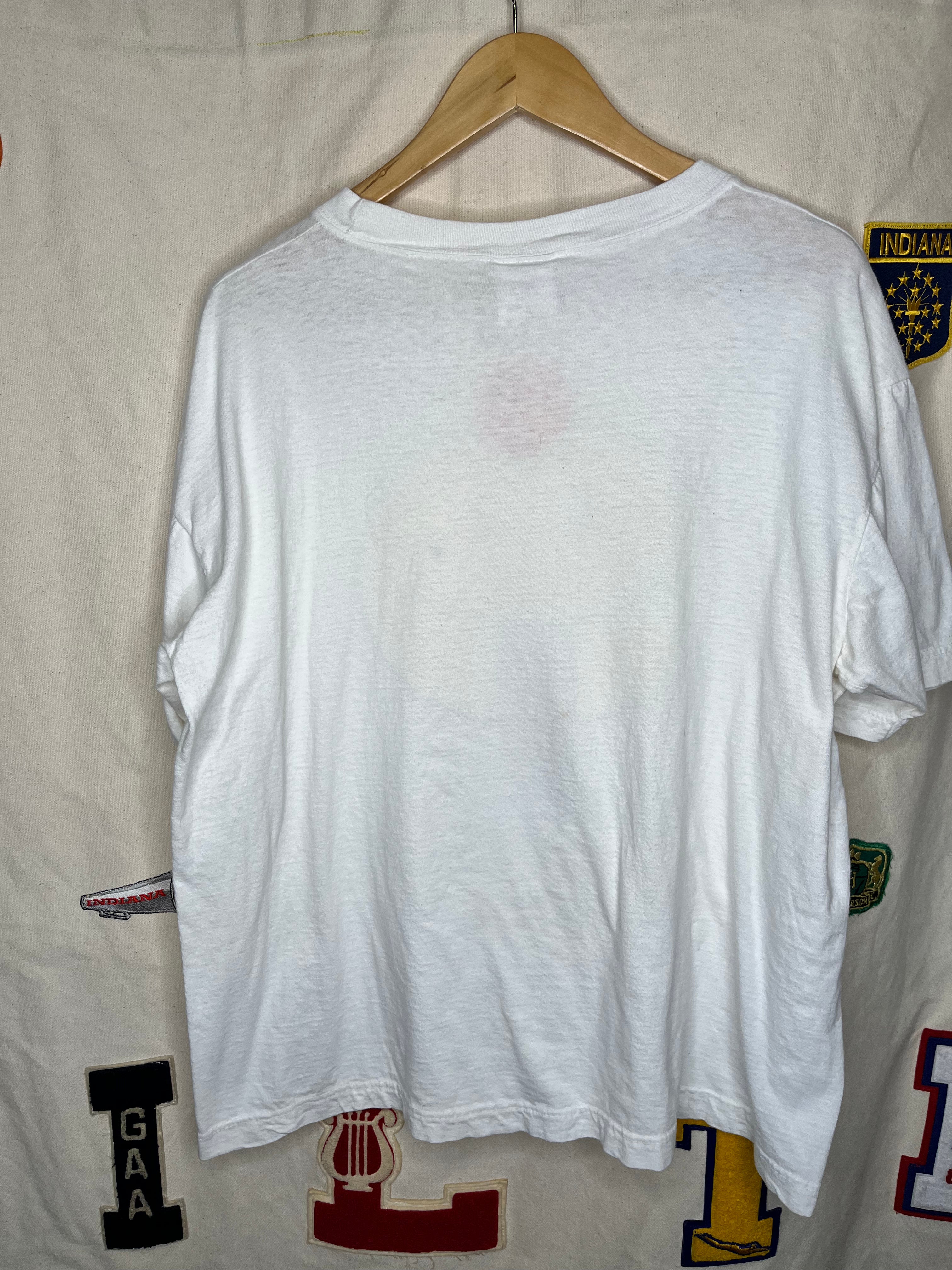 Vintage Tongue Out Yellow Smiley Face 90's White T-Shirt: XL