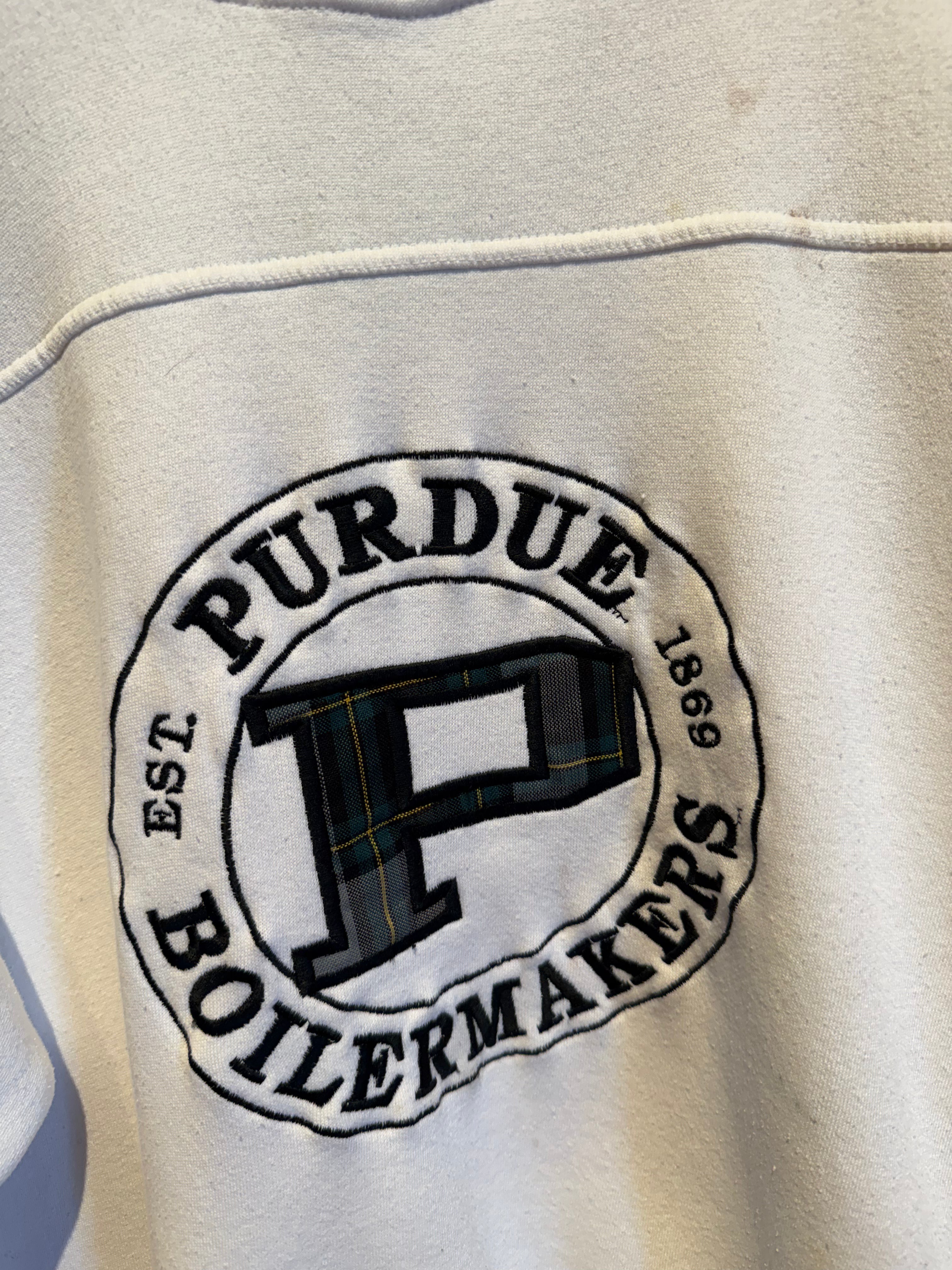 Vintage Purdue University White Embroidered Crewneck: L
