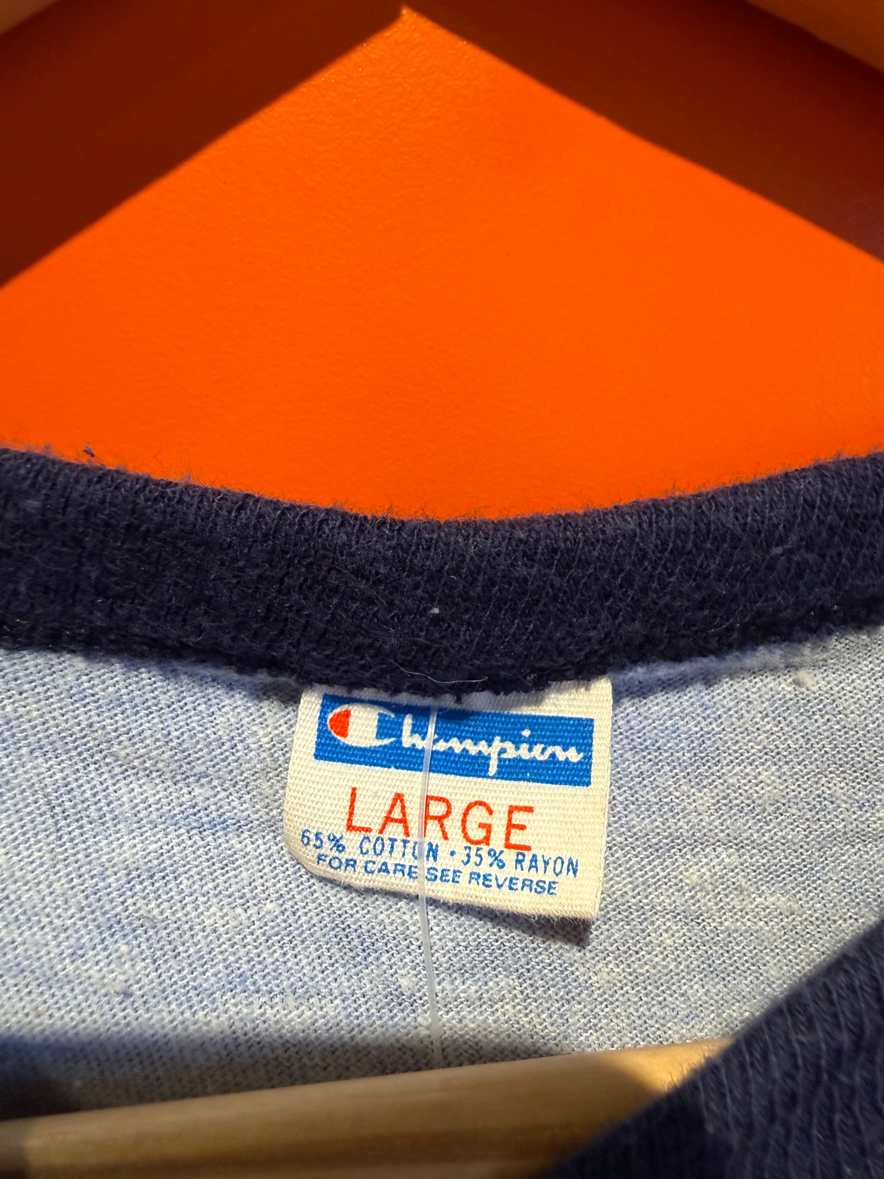 Vintage Indiana University IU Blue Bar 70's Champion Ringer T-Shirt: S/M