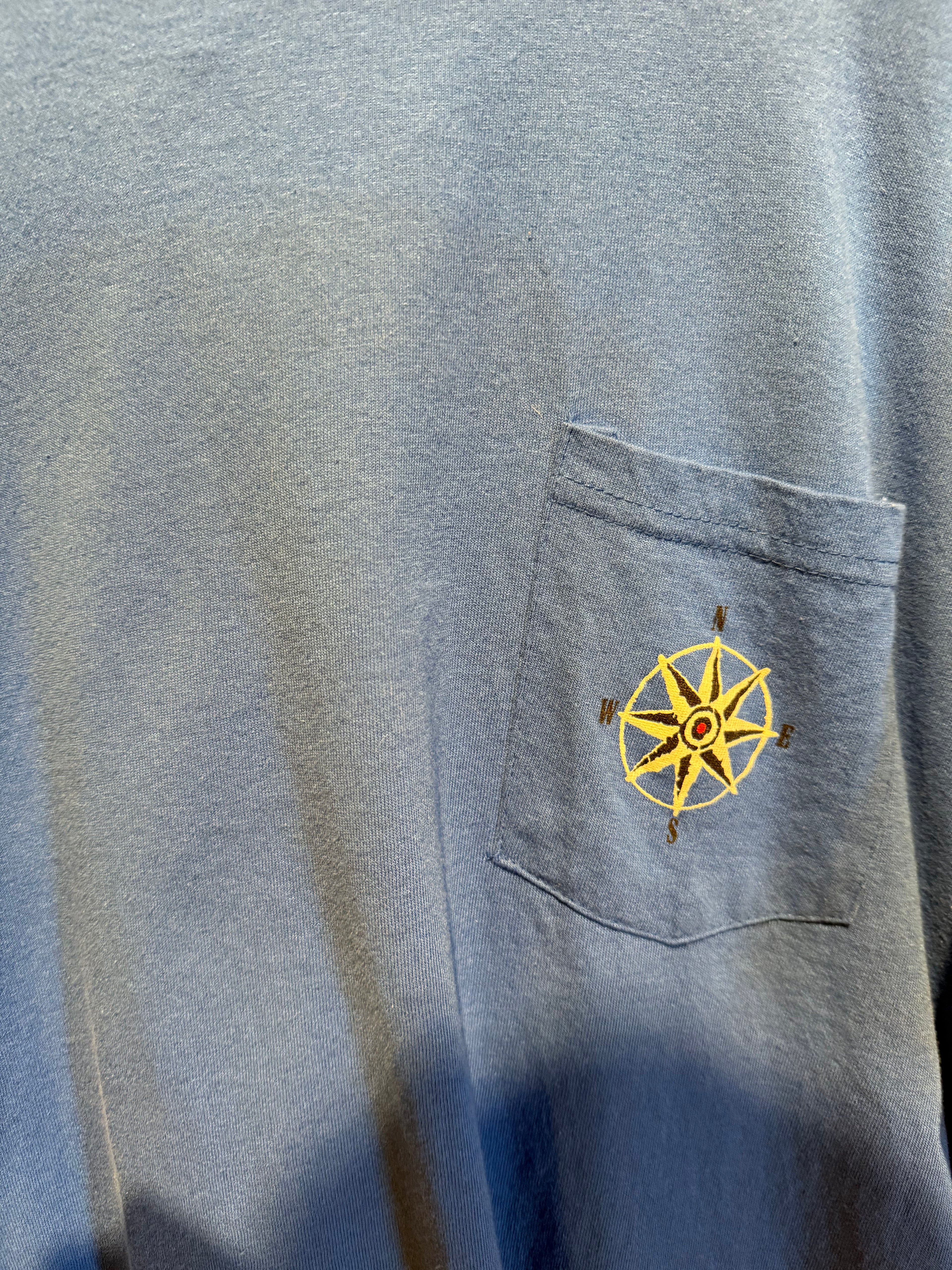 Vintage Marlboro Adventure Blue Pocket Compass Snowboarding T-Shirt: XL