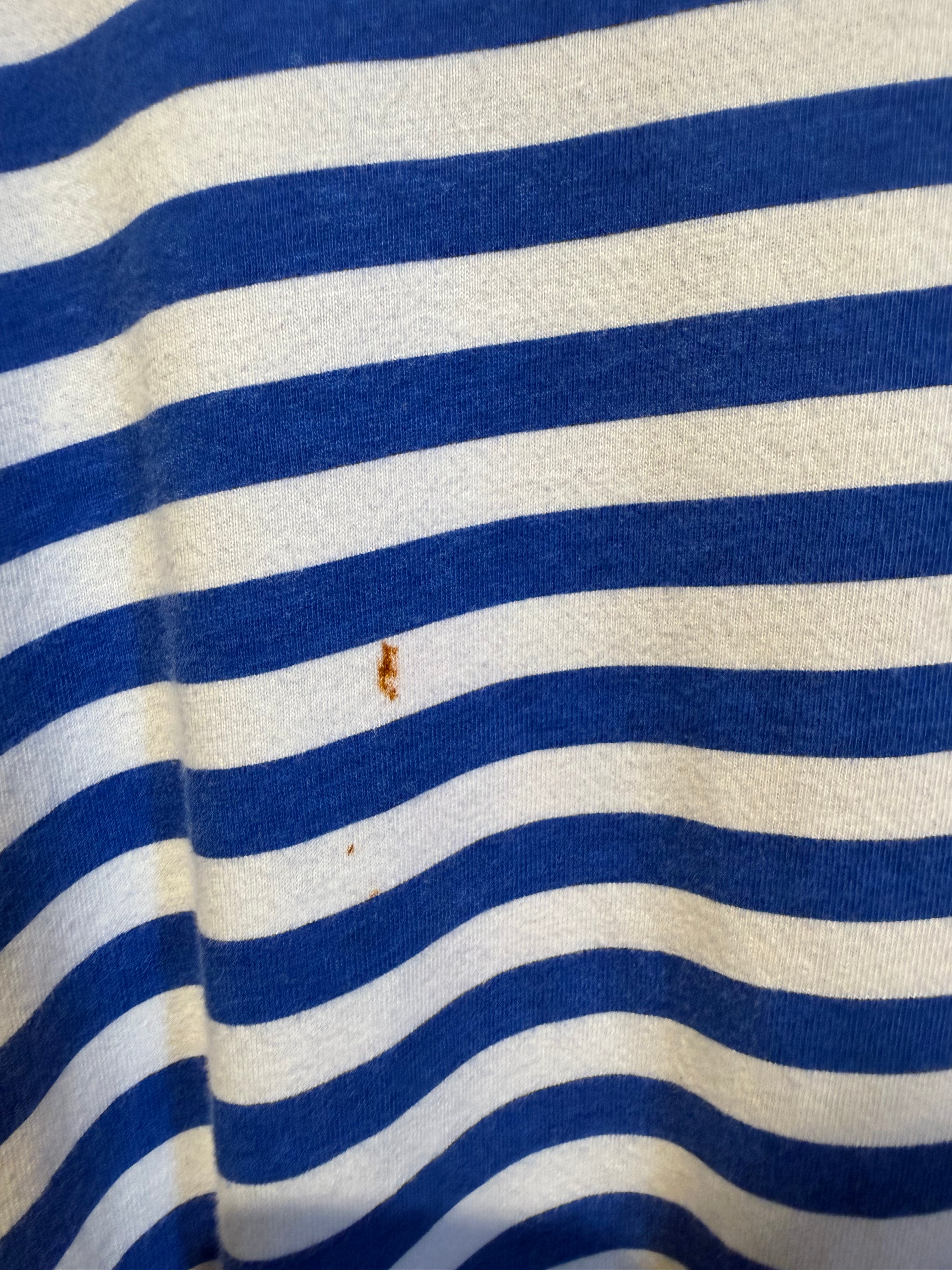 Vintage Striped Nautica Blue White Spellout T-Shirt: L
