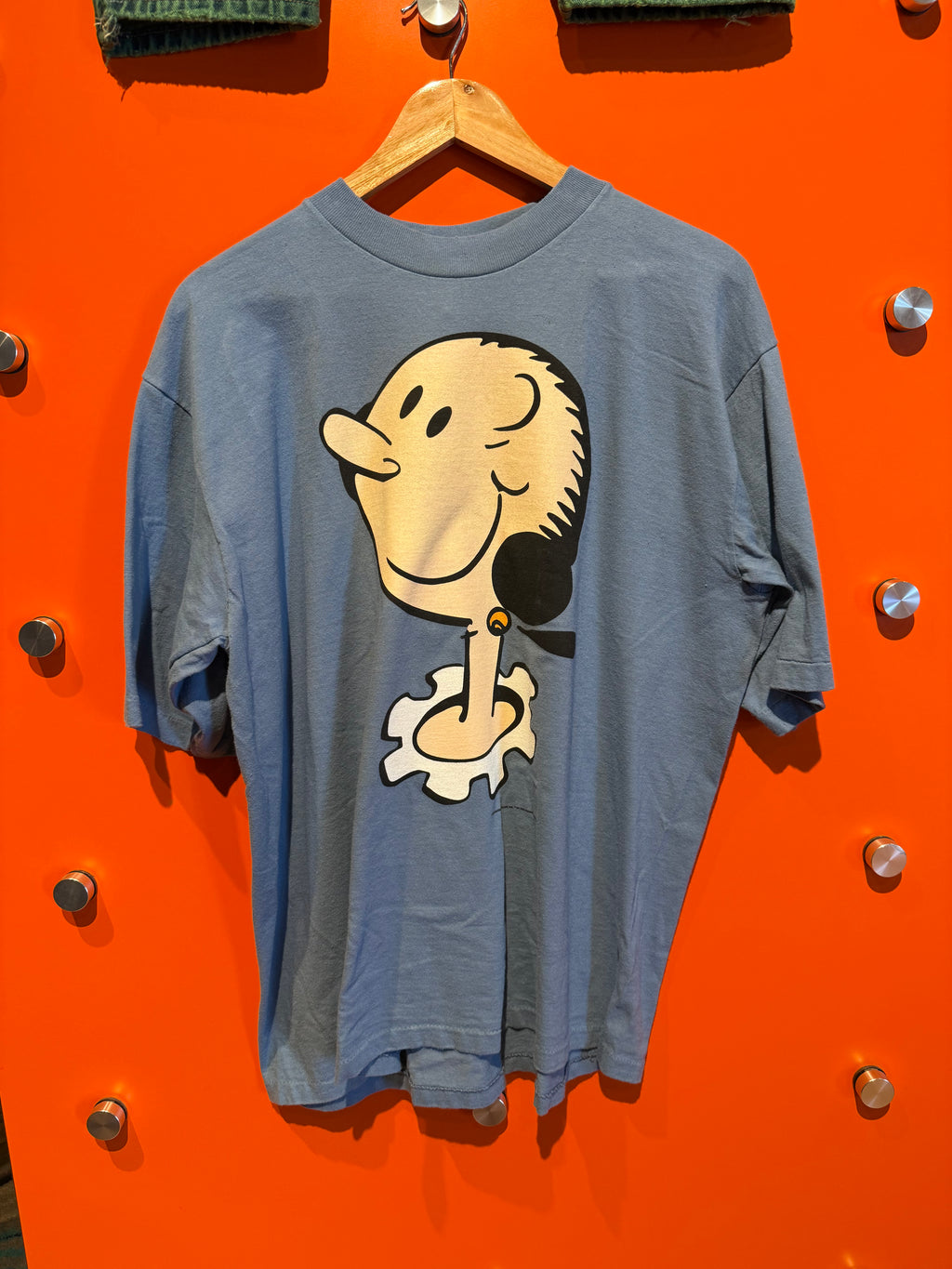 Vintage Popeye Olive Cartoon Grafique De France Blue T-Shirt: XL