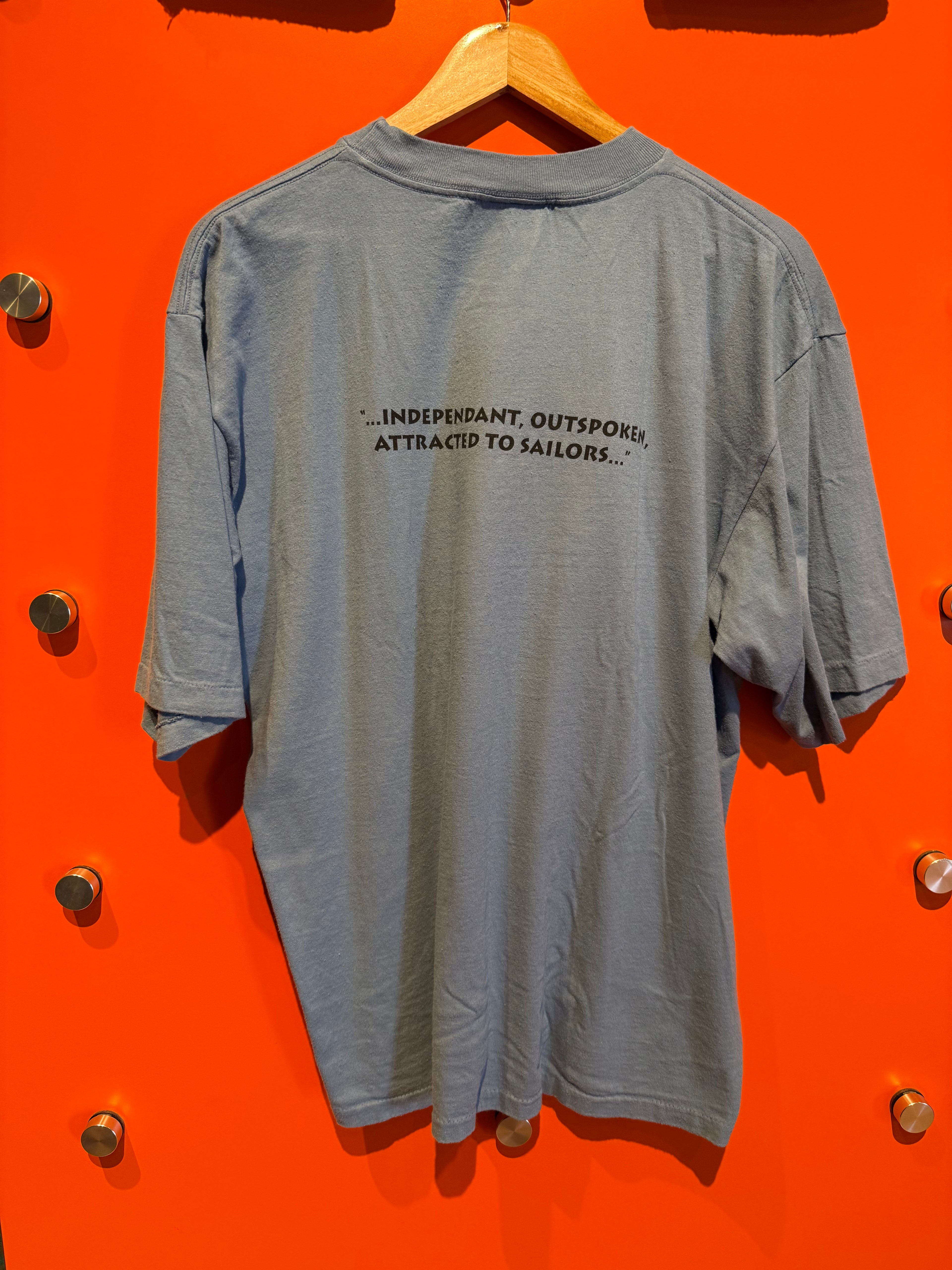 Vintage Popeye Olive Cartoon Grafique De France Blue T-Shirt: XL