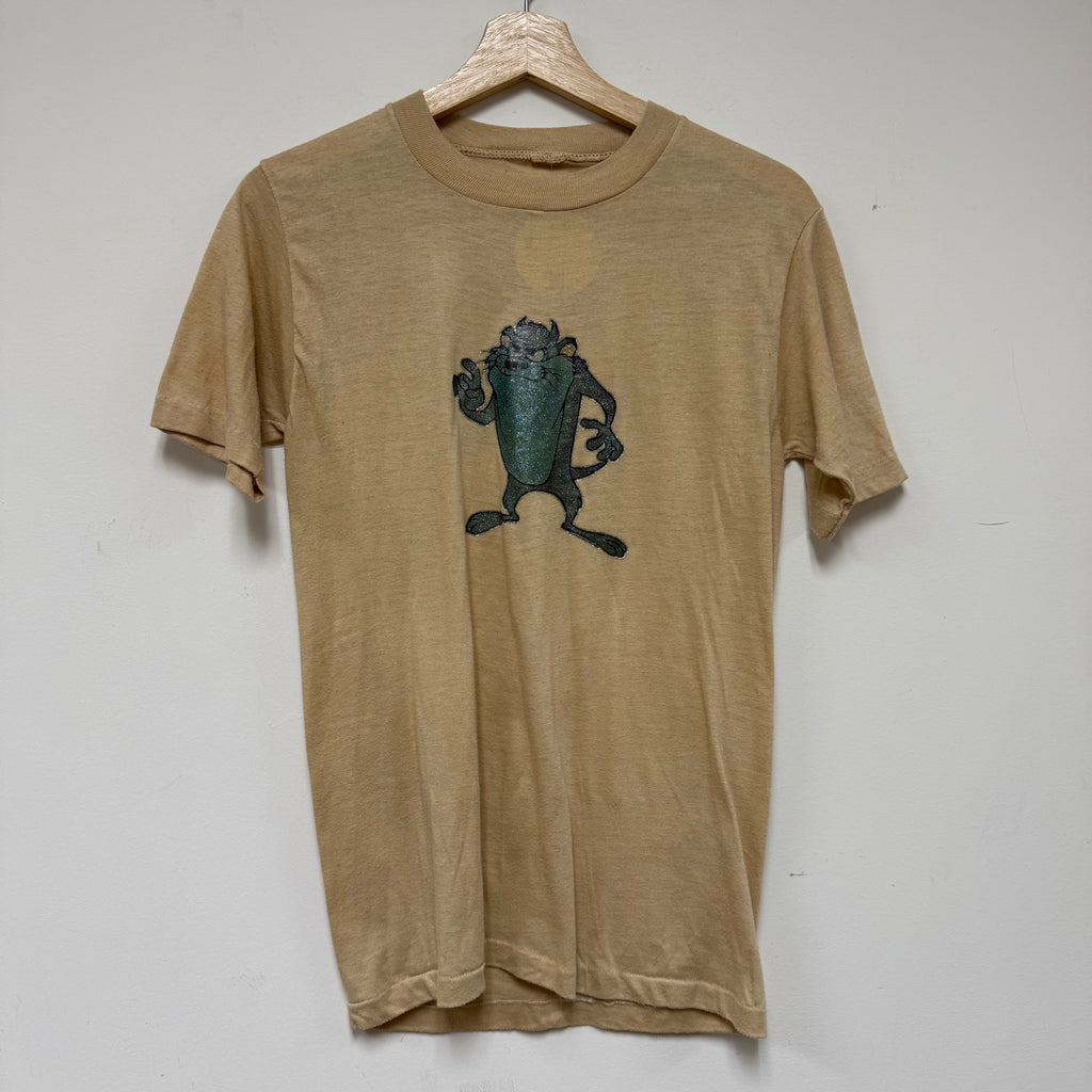 Vintage Sparkling Tasmanian Devil Iron On 70's Tan T-Shirt: M