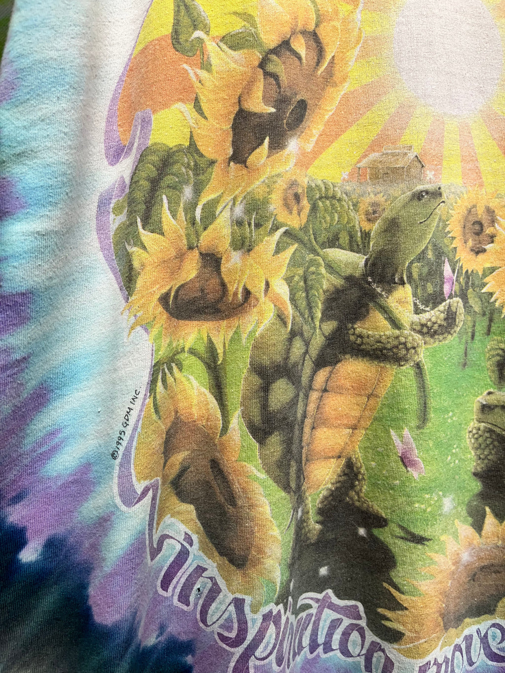 Vintage The Grateful Dead 1995 Summer Tour Turtle Terrapin Sunflower Inspiration Liquid Blue Tie Dye T-Shirt: XL