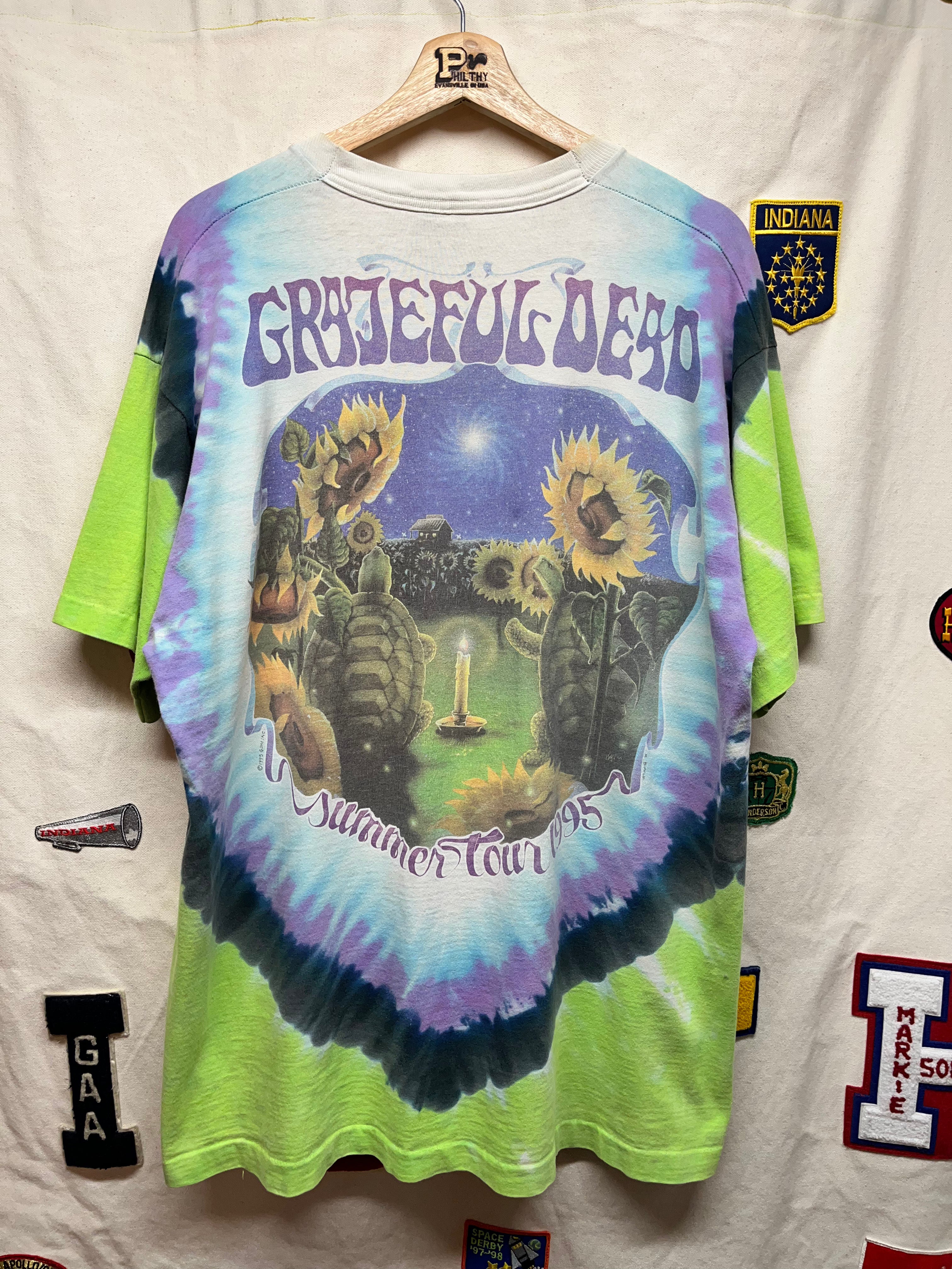Vintage The Grateful Dead 1995 Summer Tour Turtle Terrapin Sunflower Inspiration Liquid Blue Tie Dye T-Shirt: XL