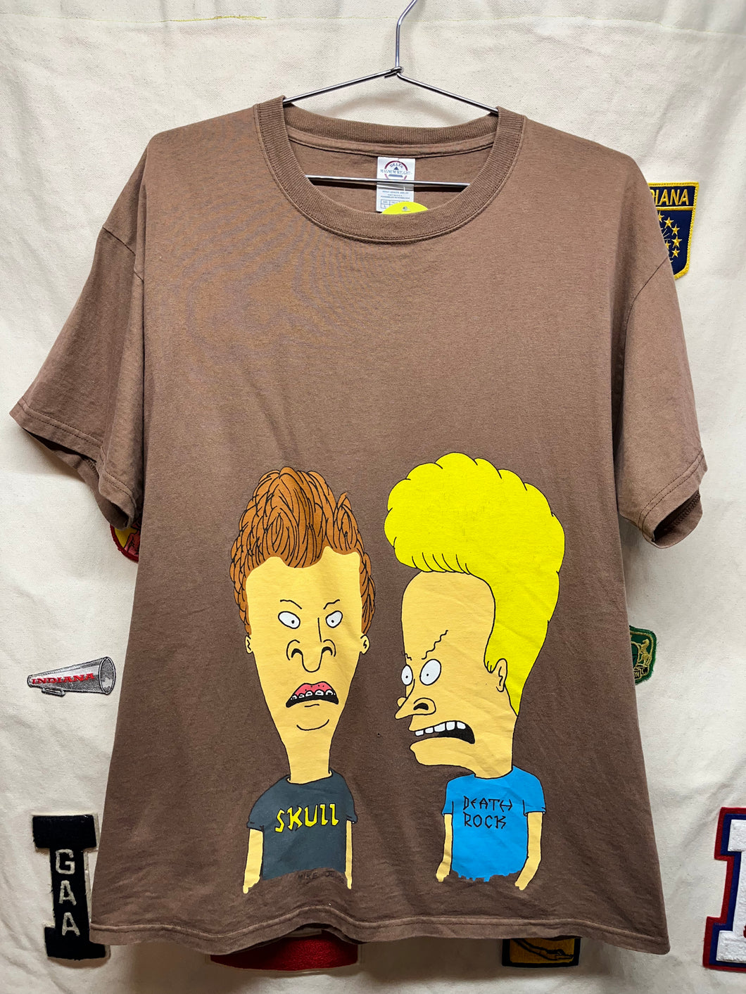 Vintage Bevis and Butt-head Brown Big Face Skull Death Rock MTV TV Show T-Shirt: Large