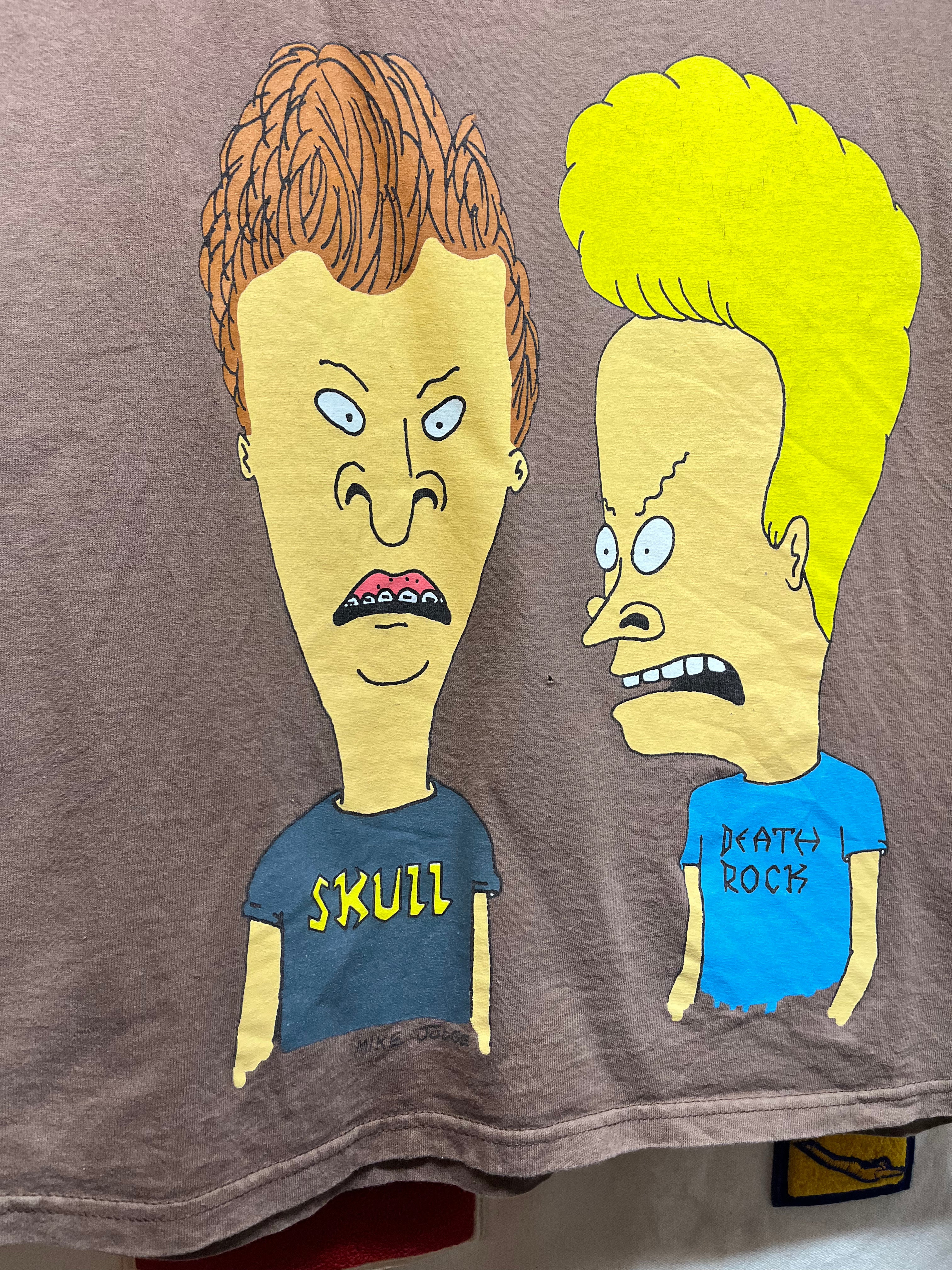 Vintage Bevis and Butt-head Brown Big Face Skull Death Rock MTV TV Show T-Shirt: Large