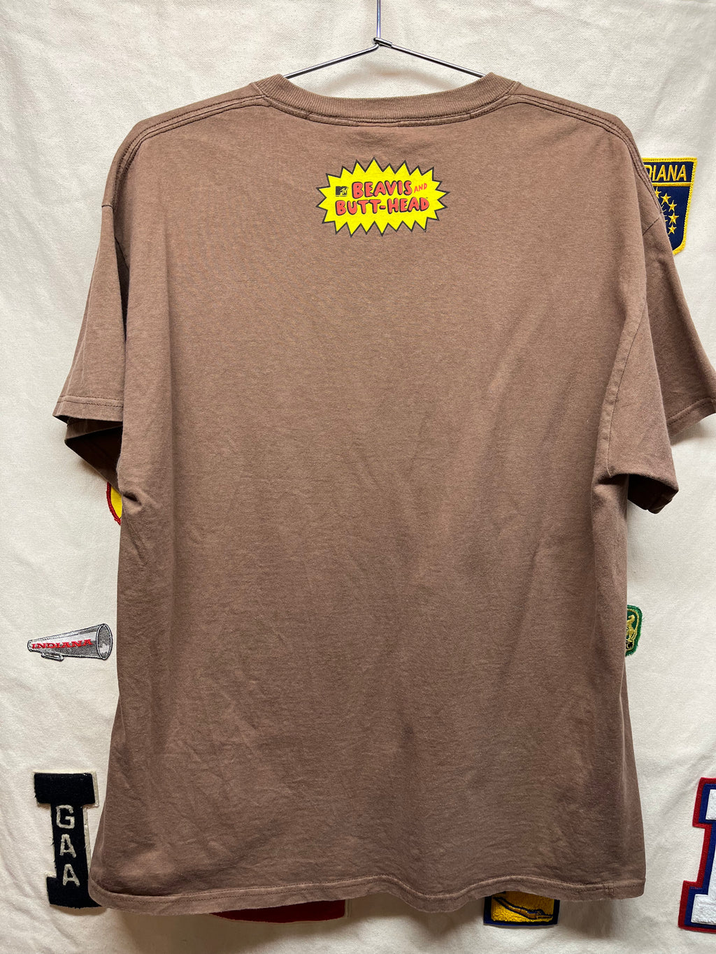 Vintage Bevis and Butt-head Brown Big Face Skull Death Rock MTV TV Show T-Shirt: Large