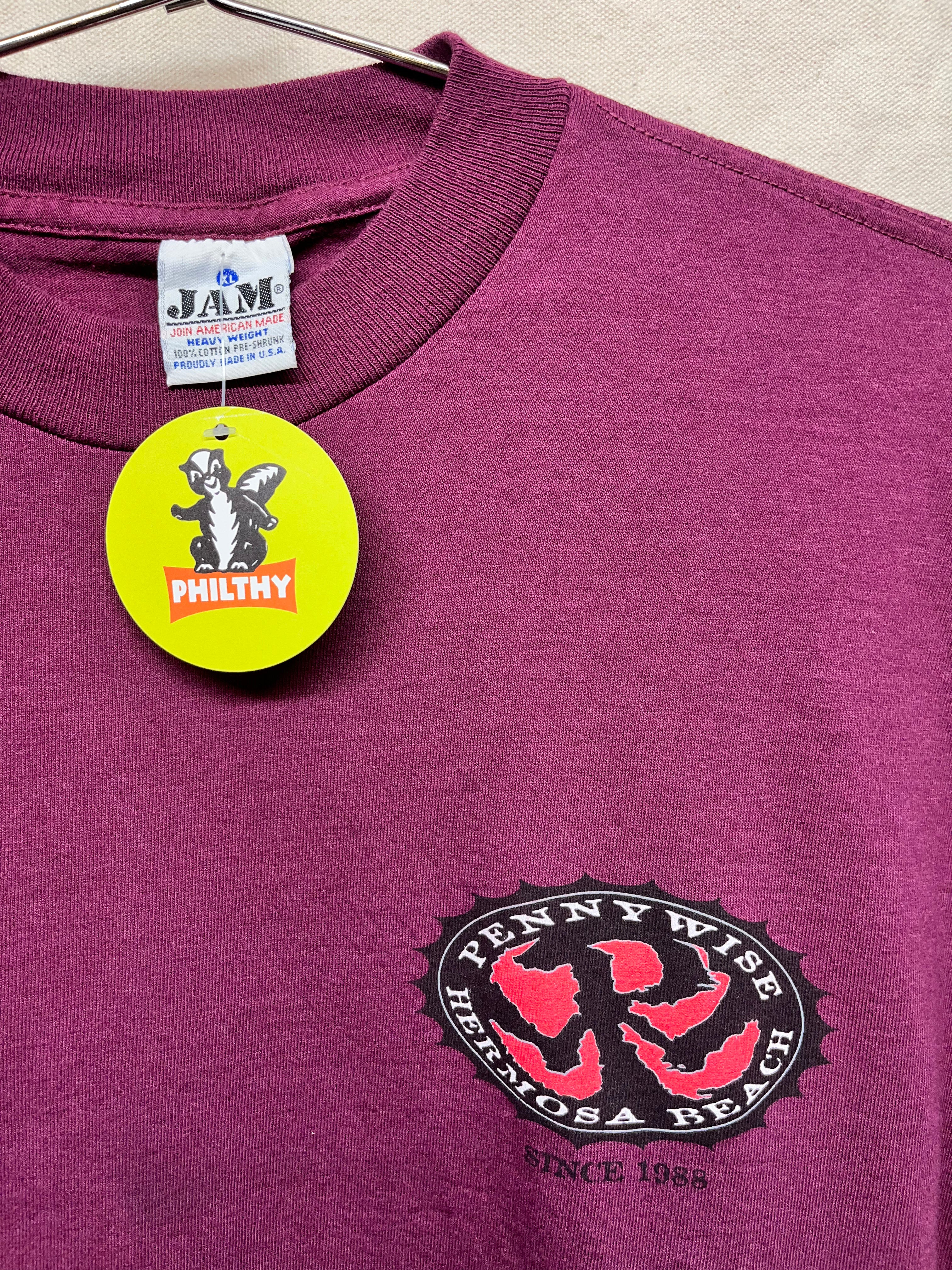 Vintage Pennywise Hermosa Beach Punk Band Burgandy Maroon 1988 T-Shirt: XL