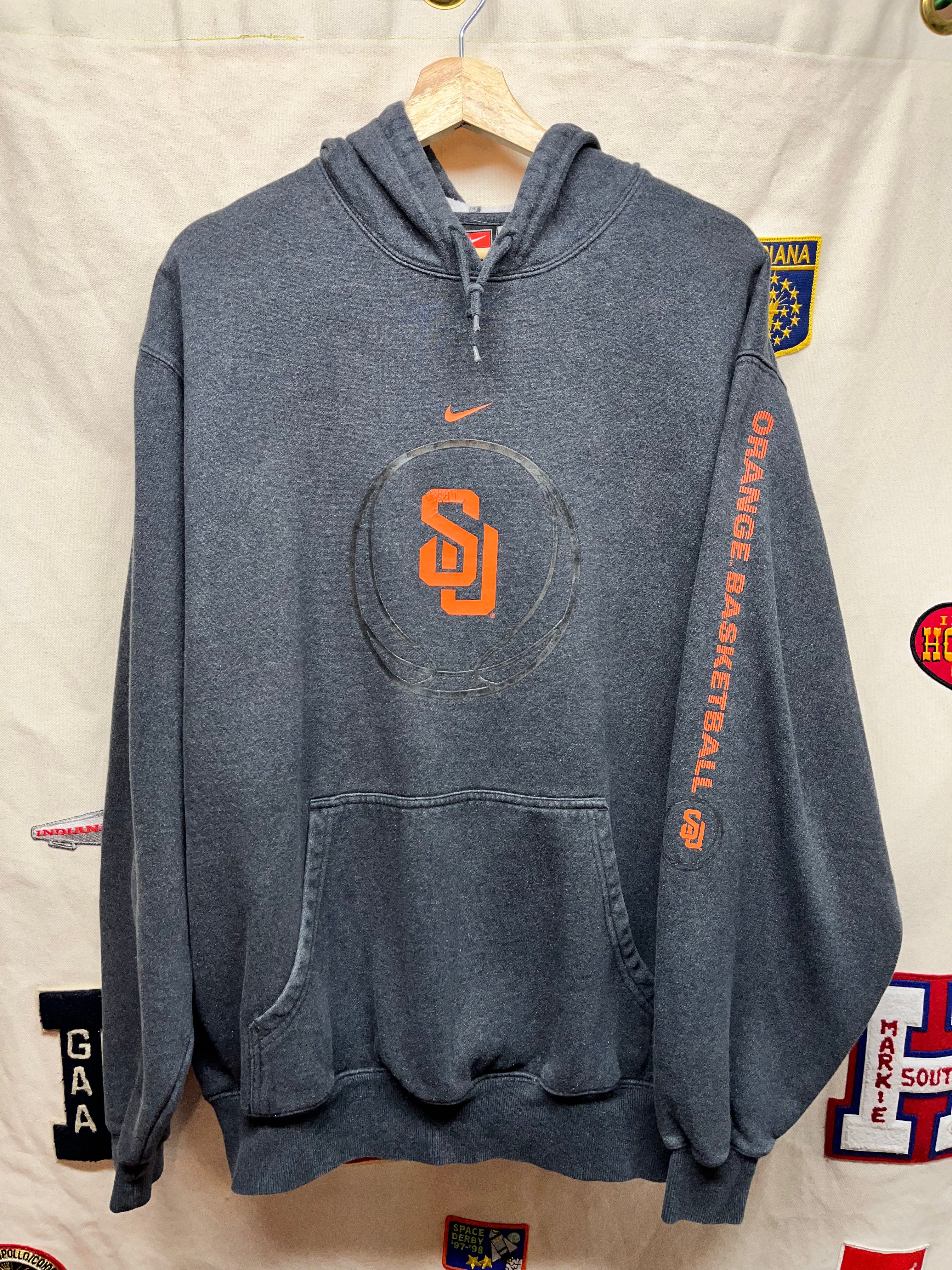 Vintage Syracuse University SU Orange Basketball Nike Team Center Swoosh Charcoal Grey Hoodie Sweatshirt: XL