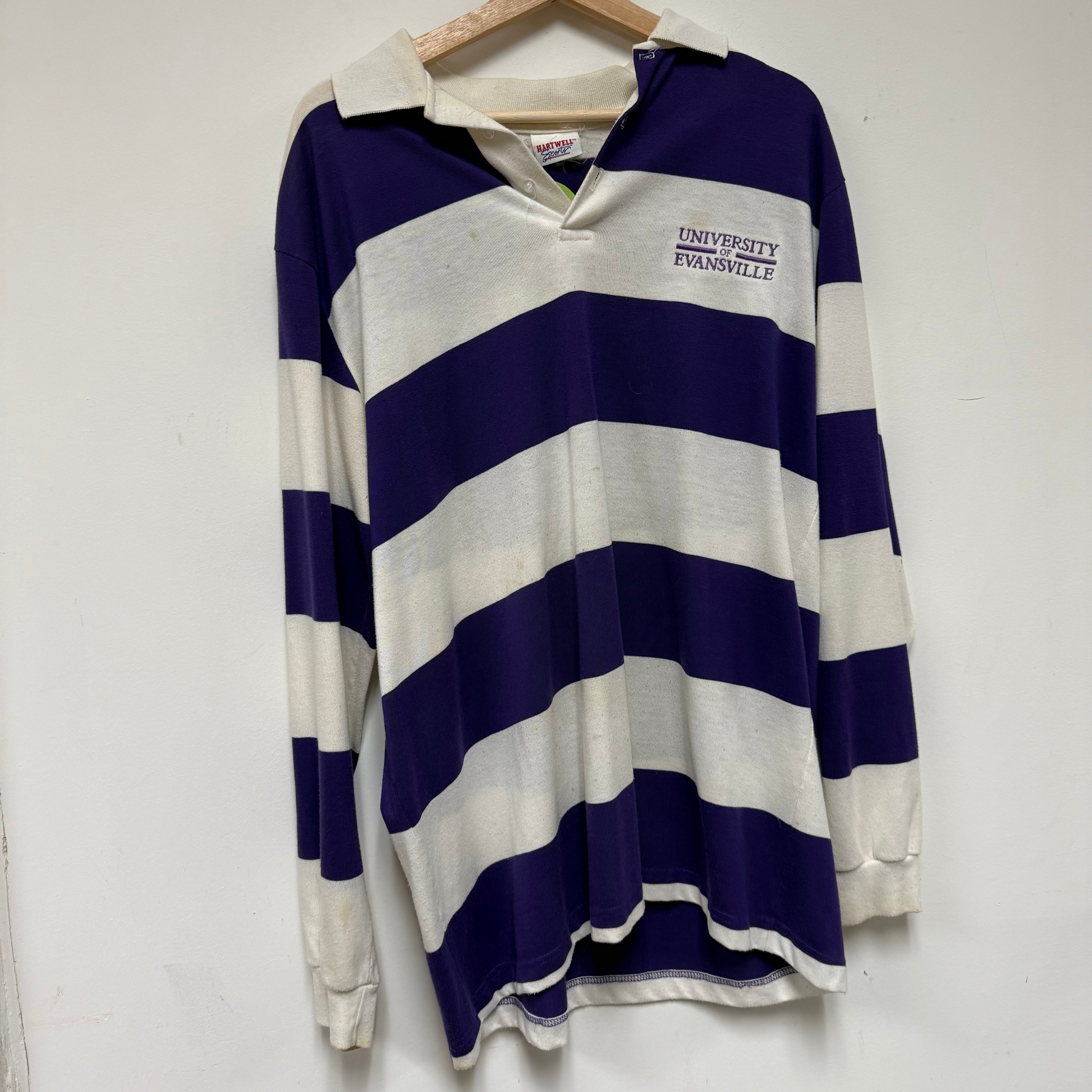 Vintage Purple Striped UE Aces Polo Long Sleeve: L/XL