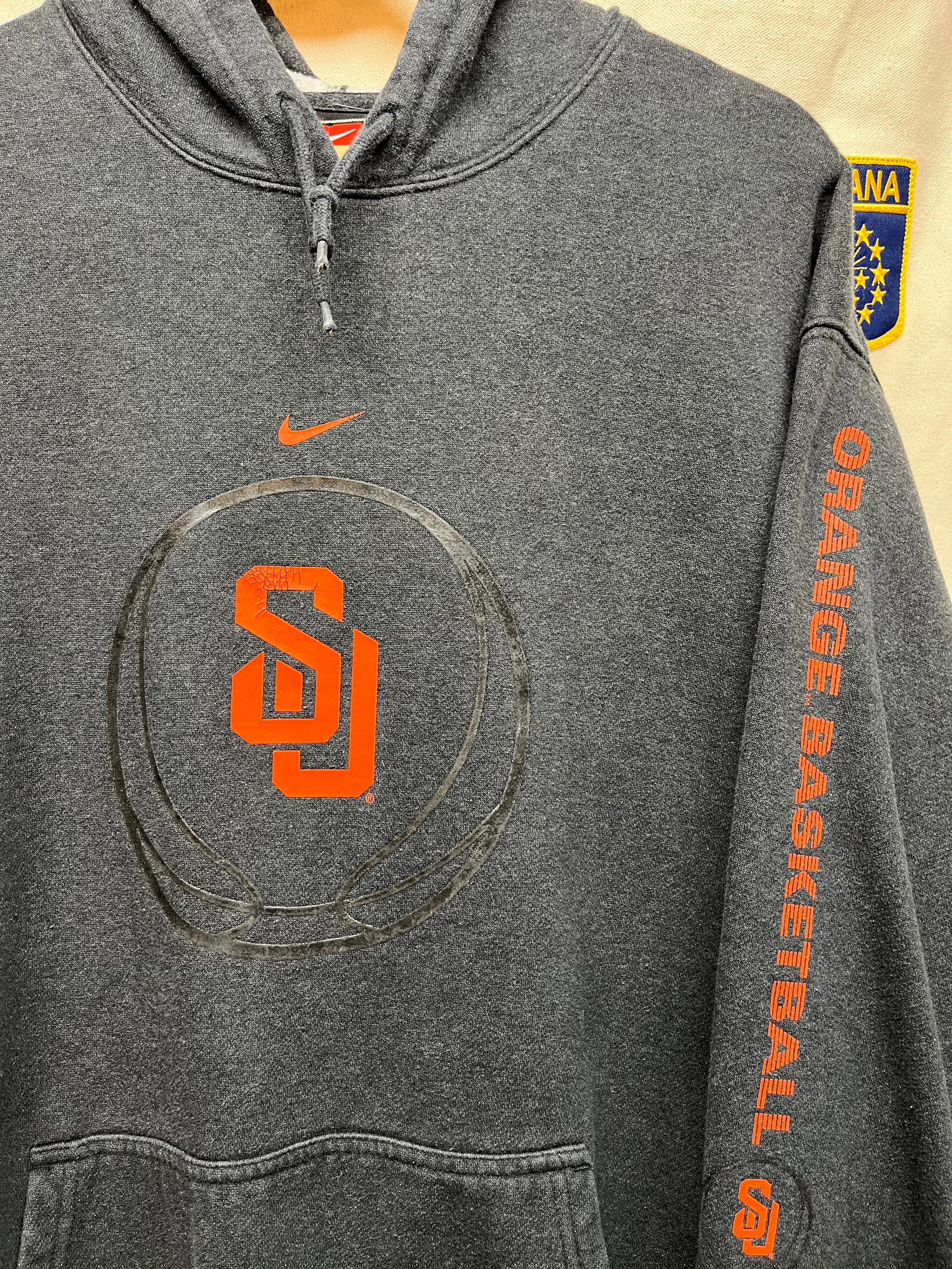 Vintage Syracuse University SU Orange Basketball Nike Team Center Swoosh Charcoal Grey Hoodie Sweatshirt: XL