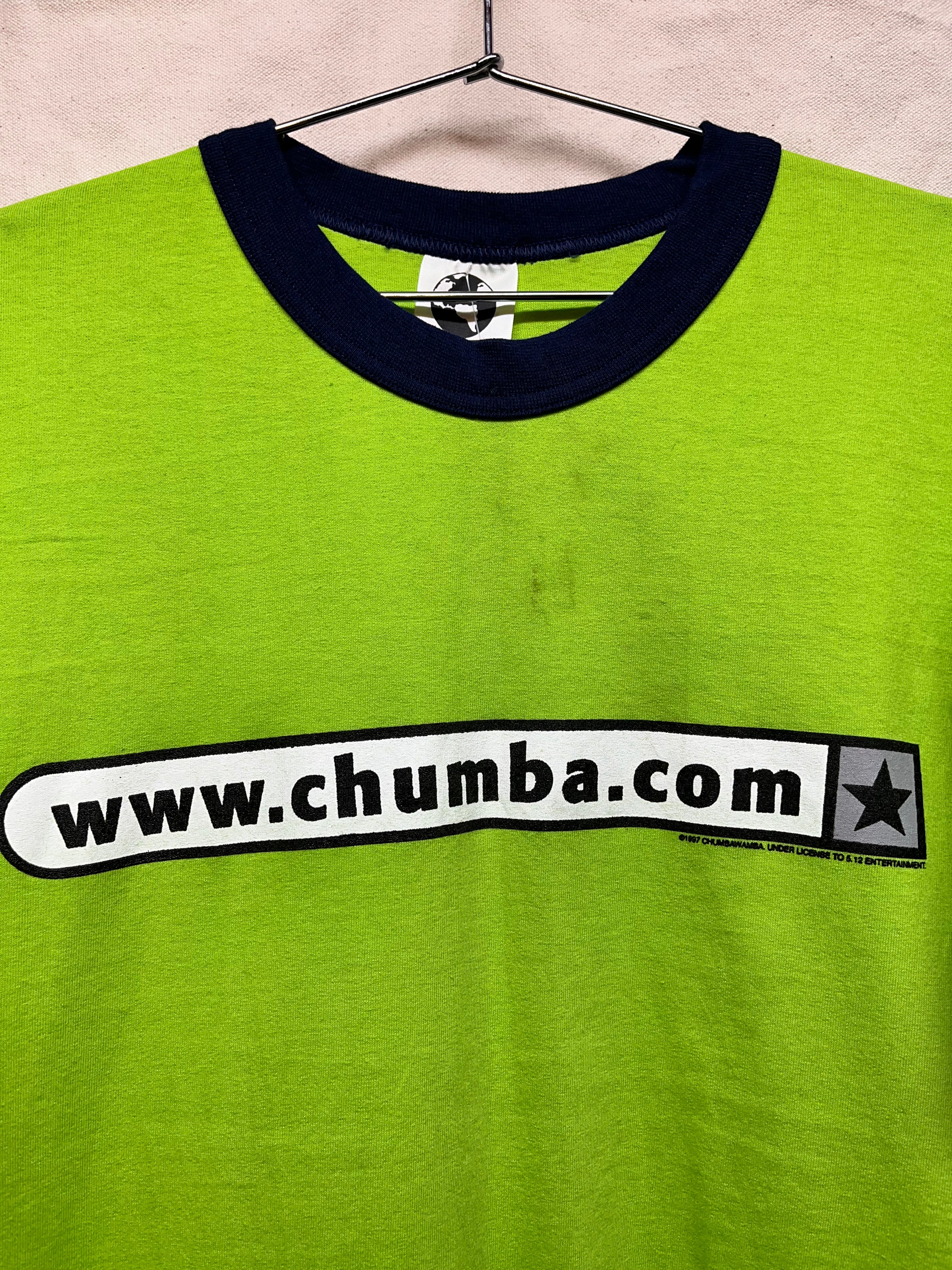 Vintage Chumbawumba Tubthumper Chumba.com Autographed 1997 Green Ringer Band T-Shirt: XL