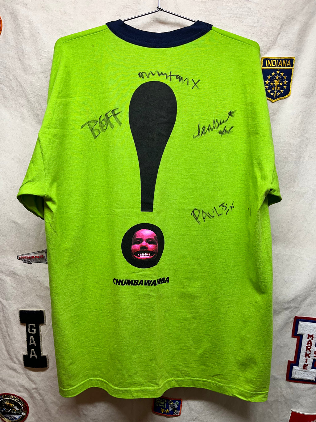 Vintage Chumbawumba Tubthumper Chumba.com Autographed 1997 Green Ringer Band T-Shirt: XL