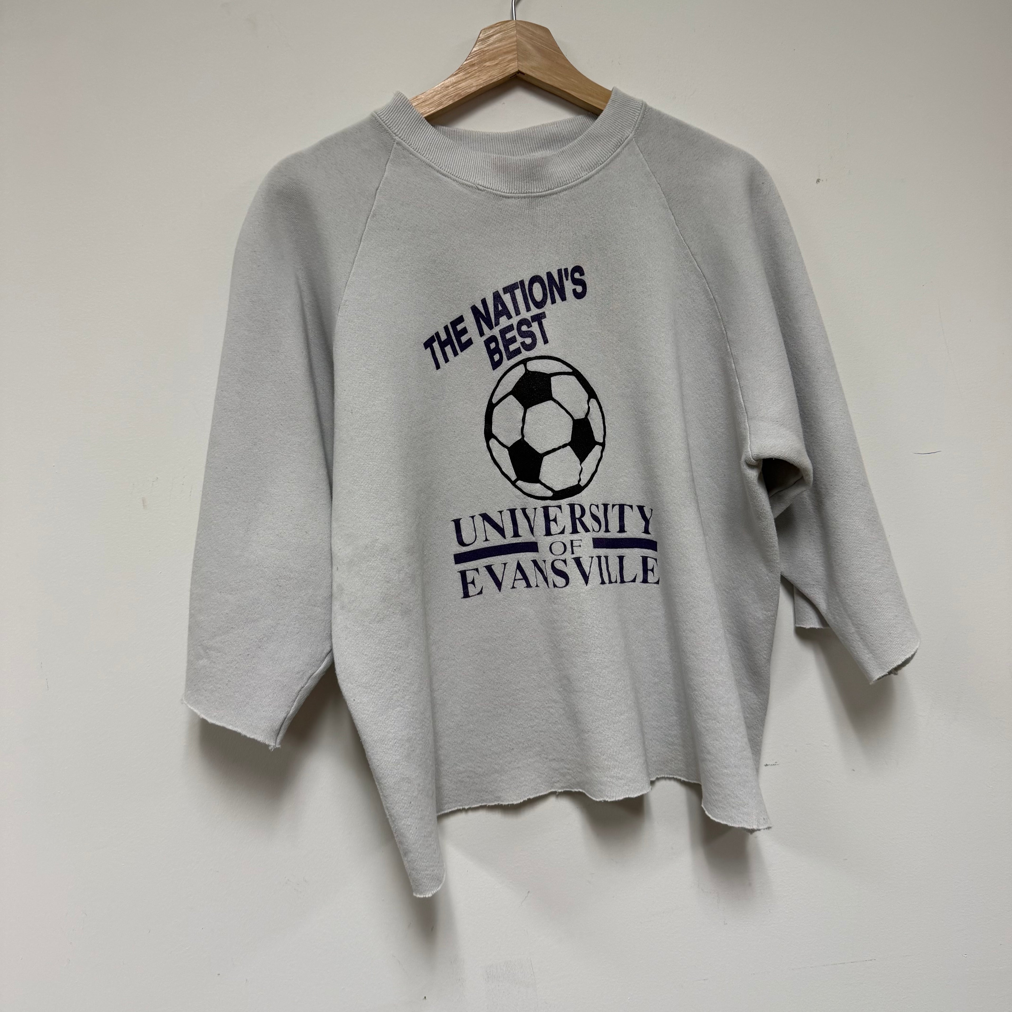 Vintage University of Evansville Soccer Cutoff Crewneck: L