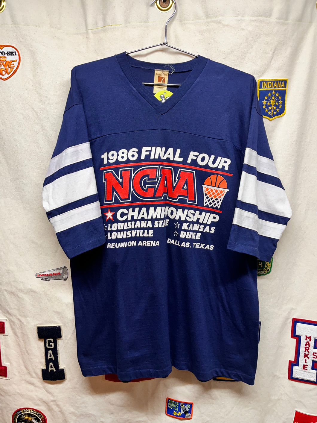 Vintage Final Four 1986 NCAA Basketball Championship Louisville Logo 7 Jersey T-Shirt: XL