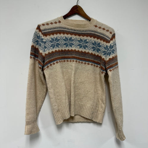 Vintage 70's Campus Beige Fall/Winter Wool Knit Sweater: Small