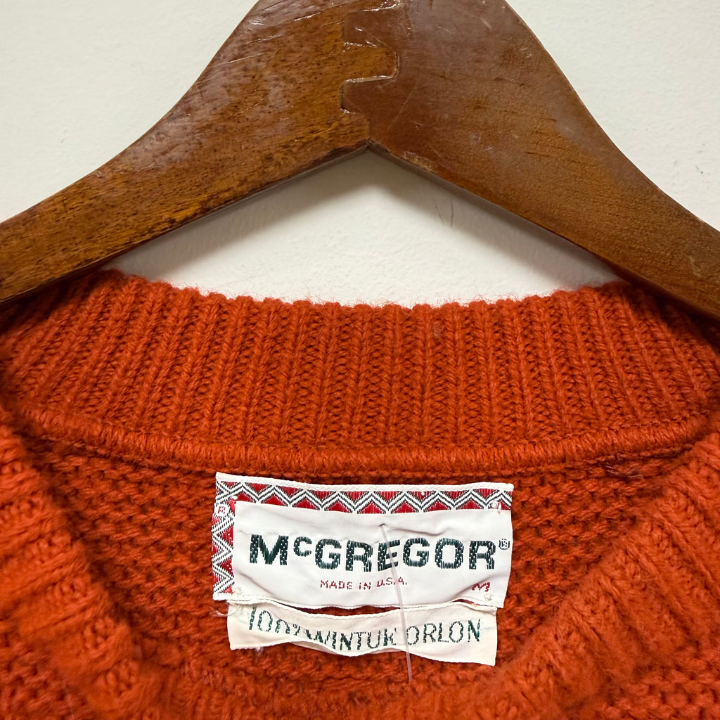 Vintage Orange Cable Knit Mcgregor Orlon 60's Sweater: M