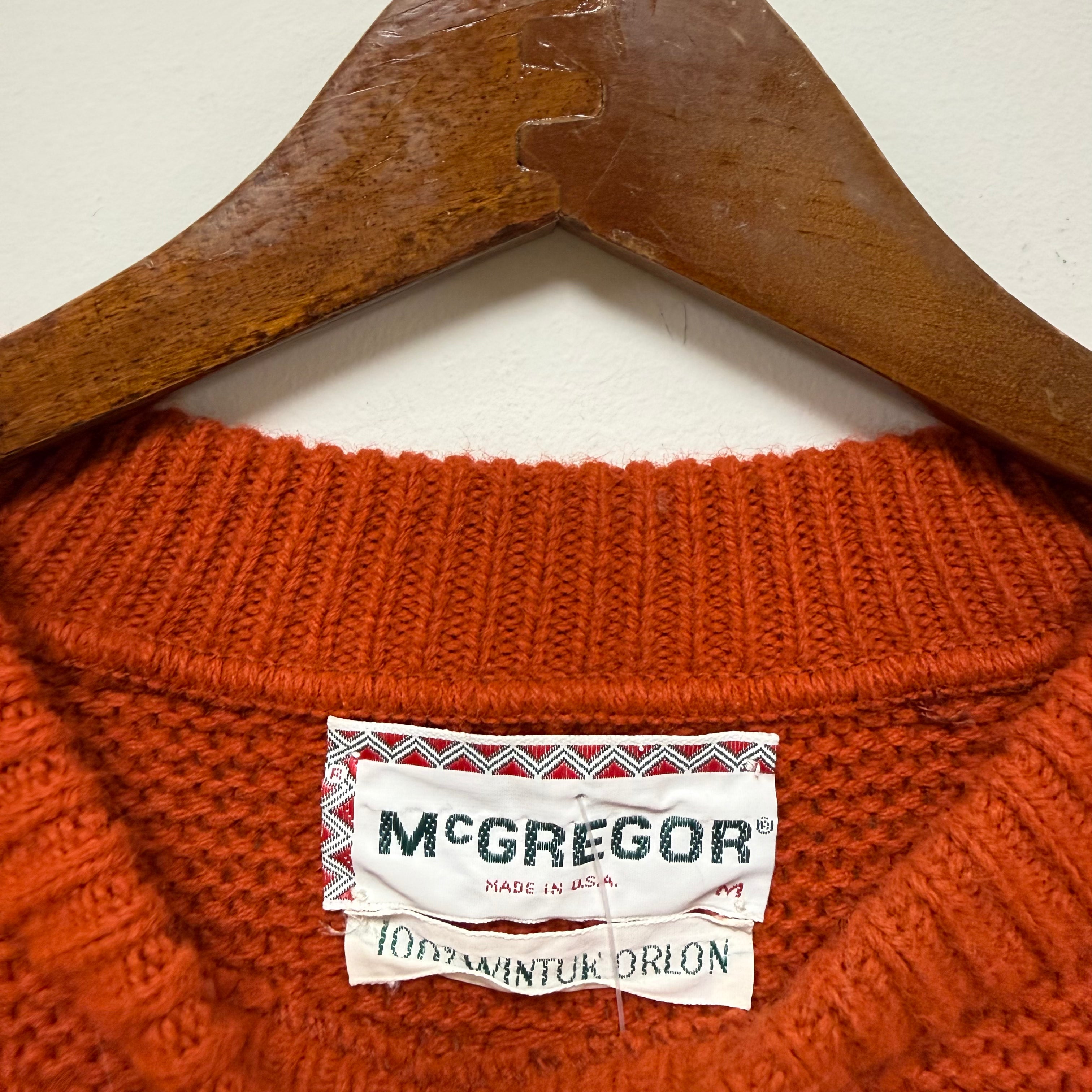 Vintage Orange Cable Knit Mcgregor Orlon 60's Sweater: M