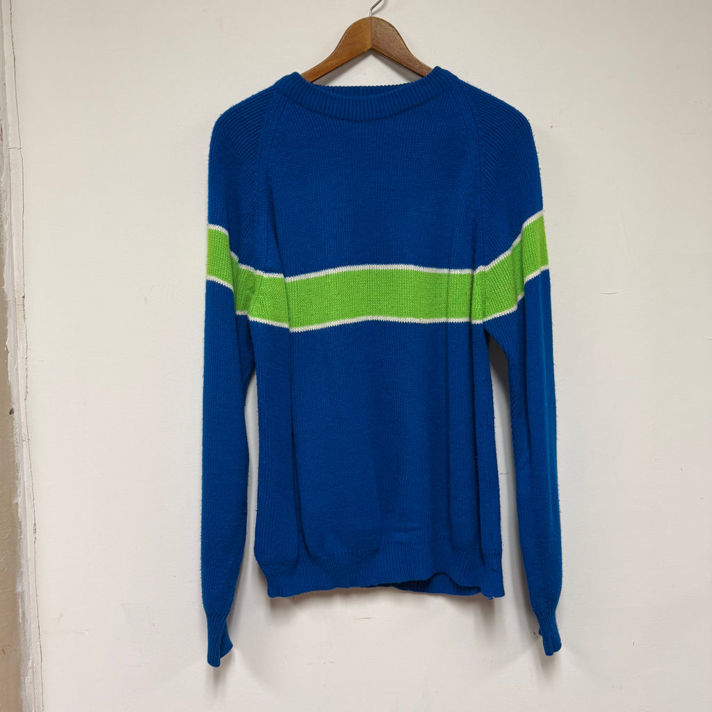 Vintage Blue and Green Striped Knit Sweater: L