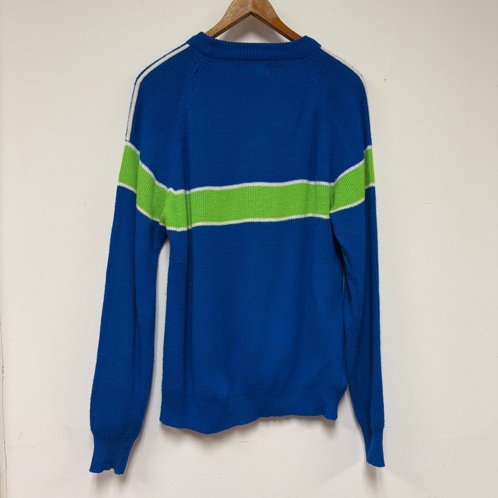 Vintage Blue and Green Striped Knit Sweater: L