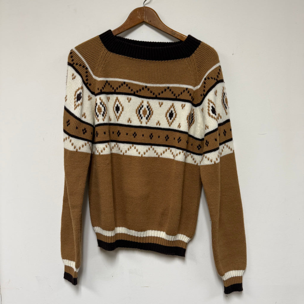 Vintage Brown/Cream Design Knit Sweater: M