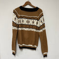 Vintage Brown/Cream Design Knit Sweater: M