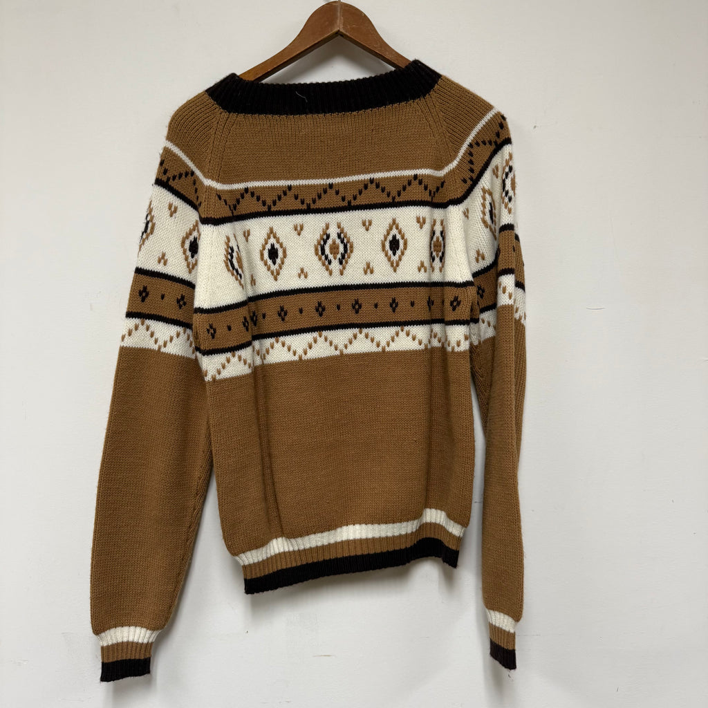 Vintage Brown/Cream Design Knit Sweater: M
