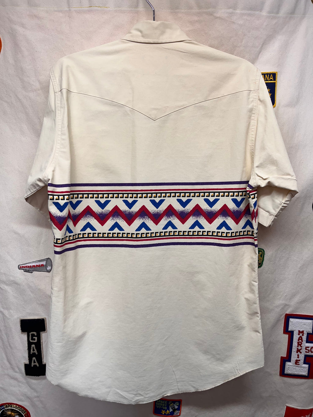 Vintage Wrangler Western Aztec Brushpopper Button Up Shirt: Medium