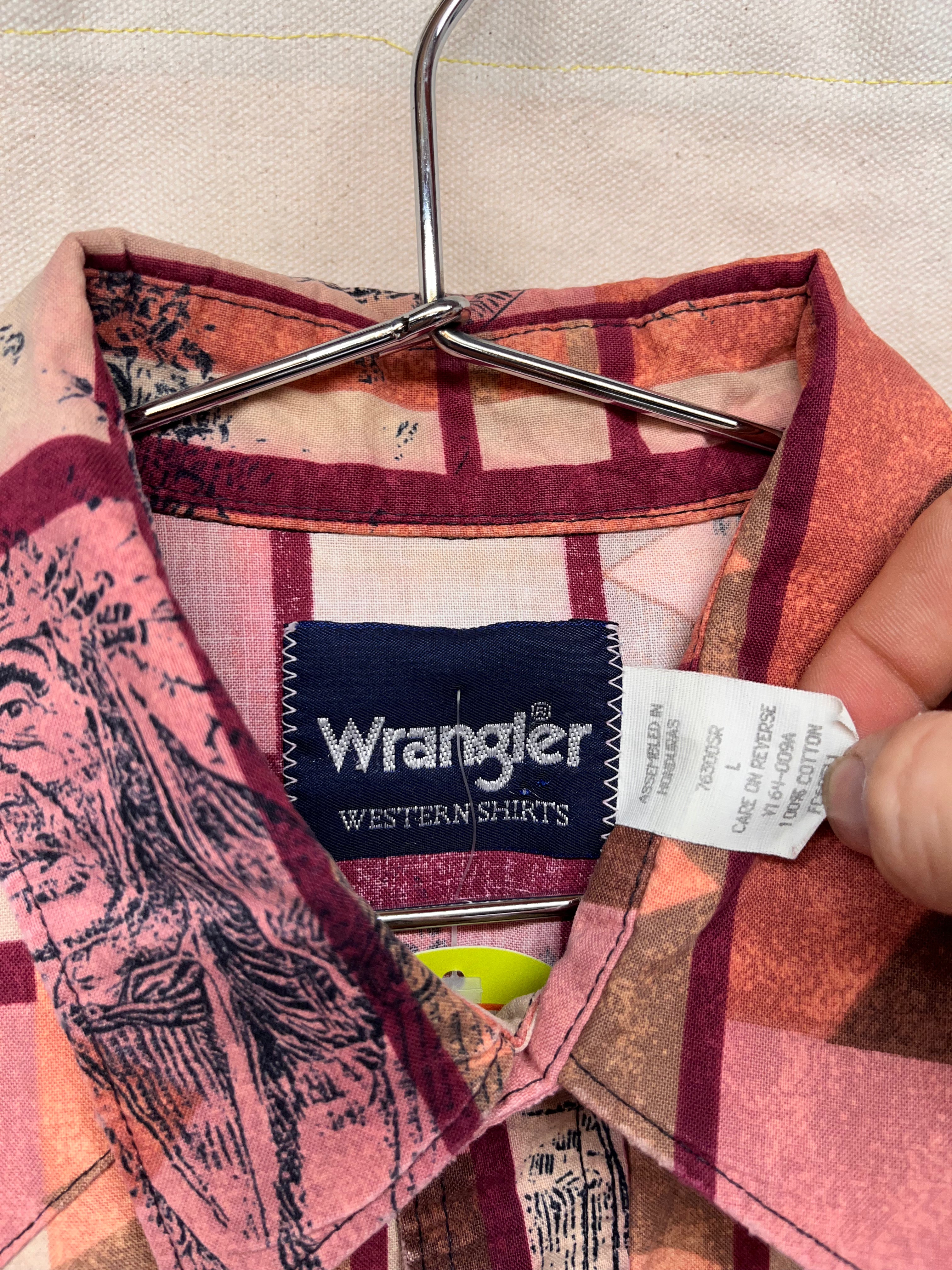 Vintage Wrangler Western Native American Pink Aztec Button Up Shirt: Large