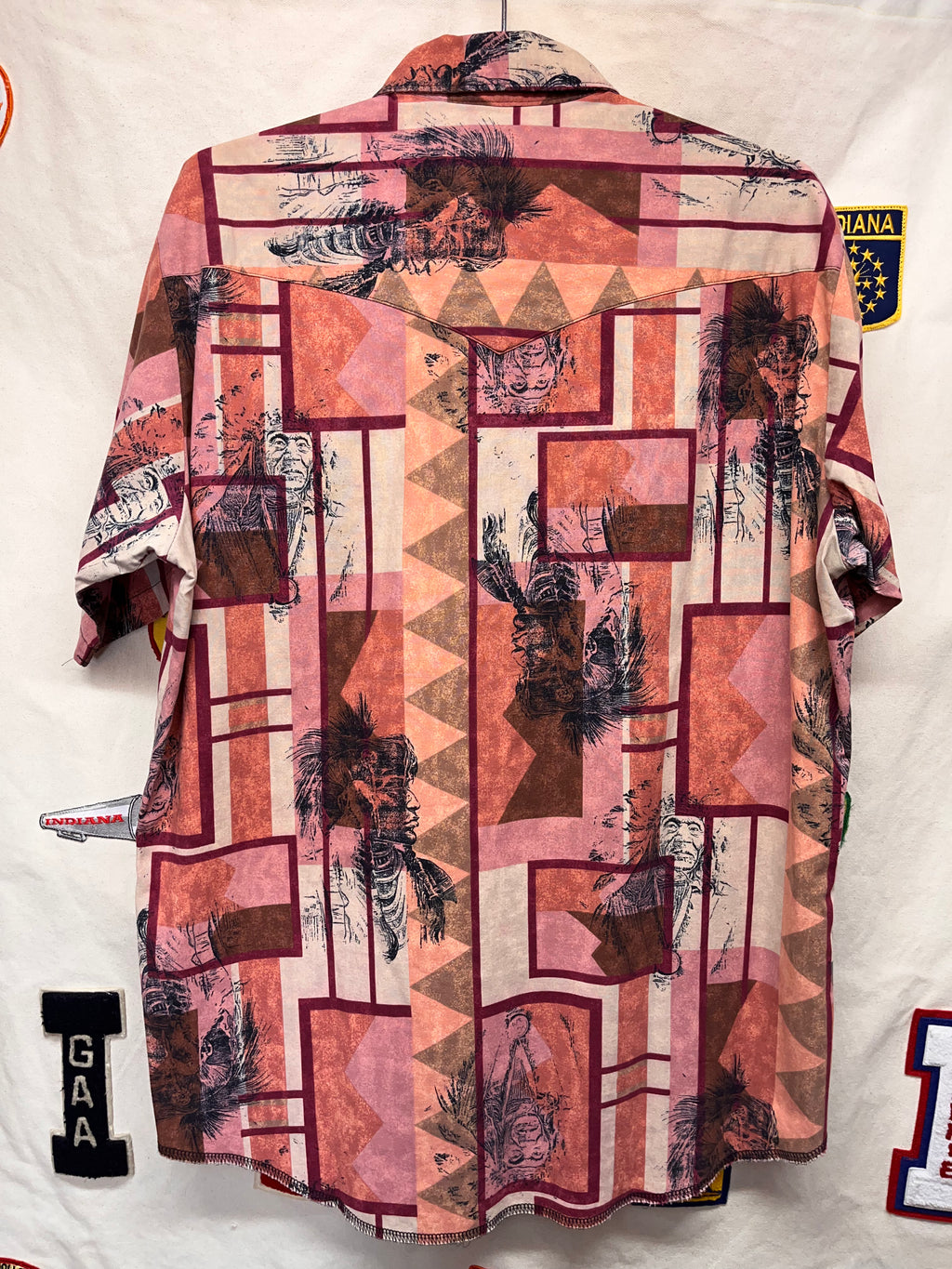 Vintage Wrangler Western Native American Pink Aztec Button Up Shirt: Large