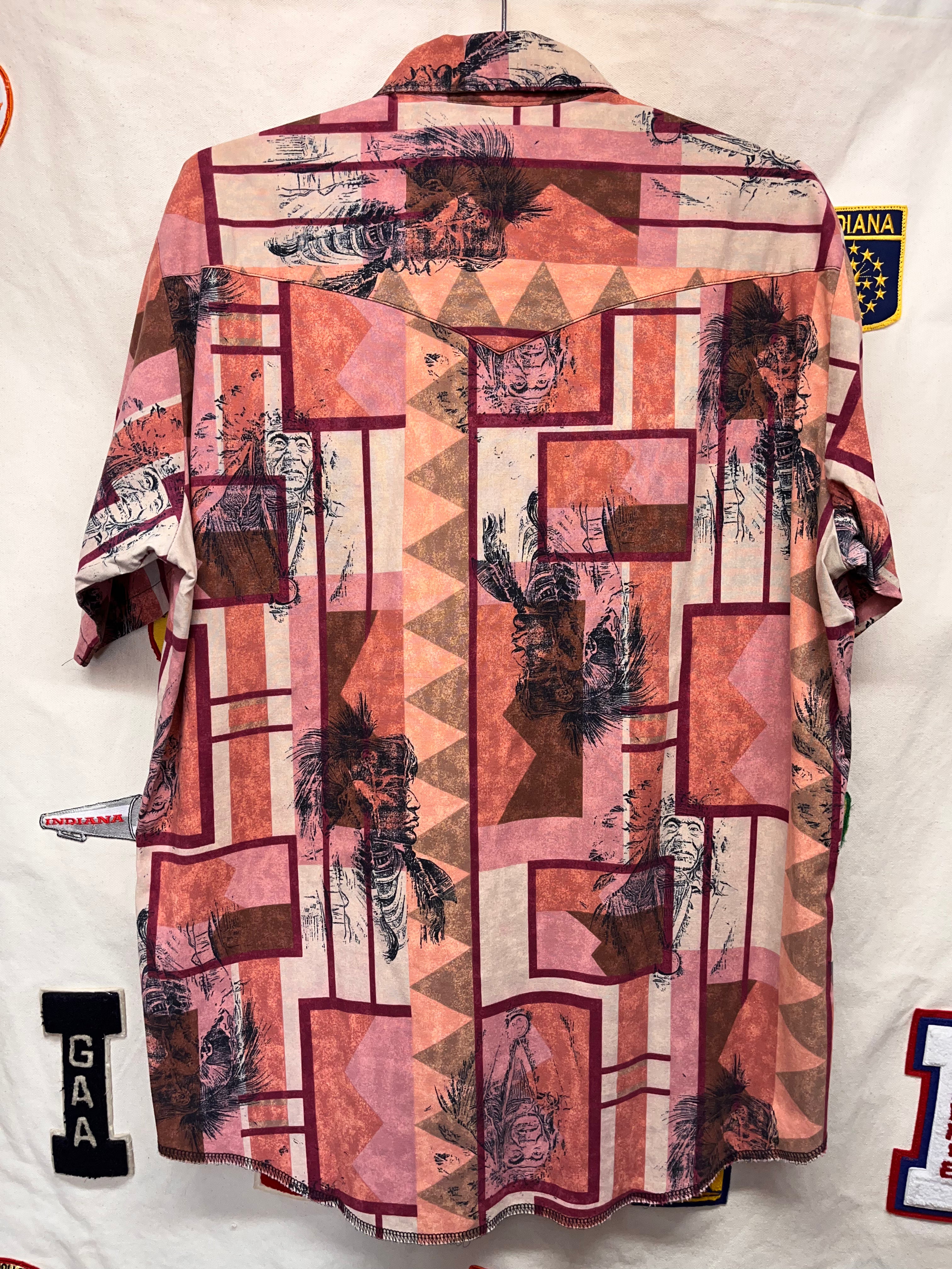 Vintage Wrangler Western Native American Pink Aztec Button Up Shirt: Large