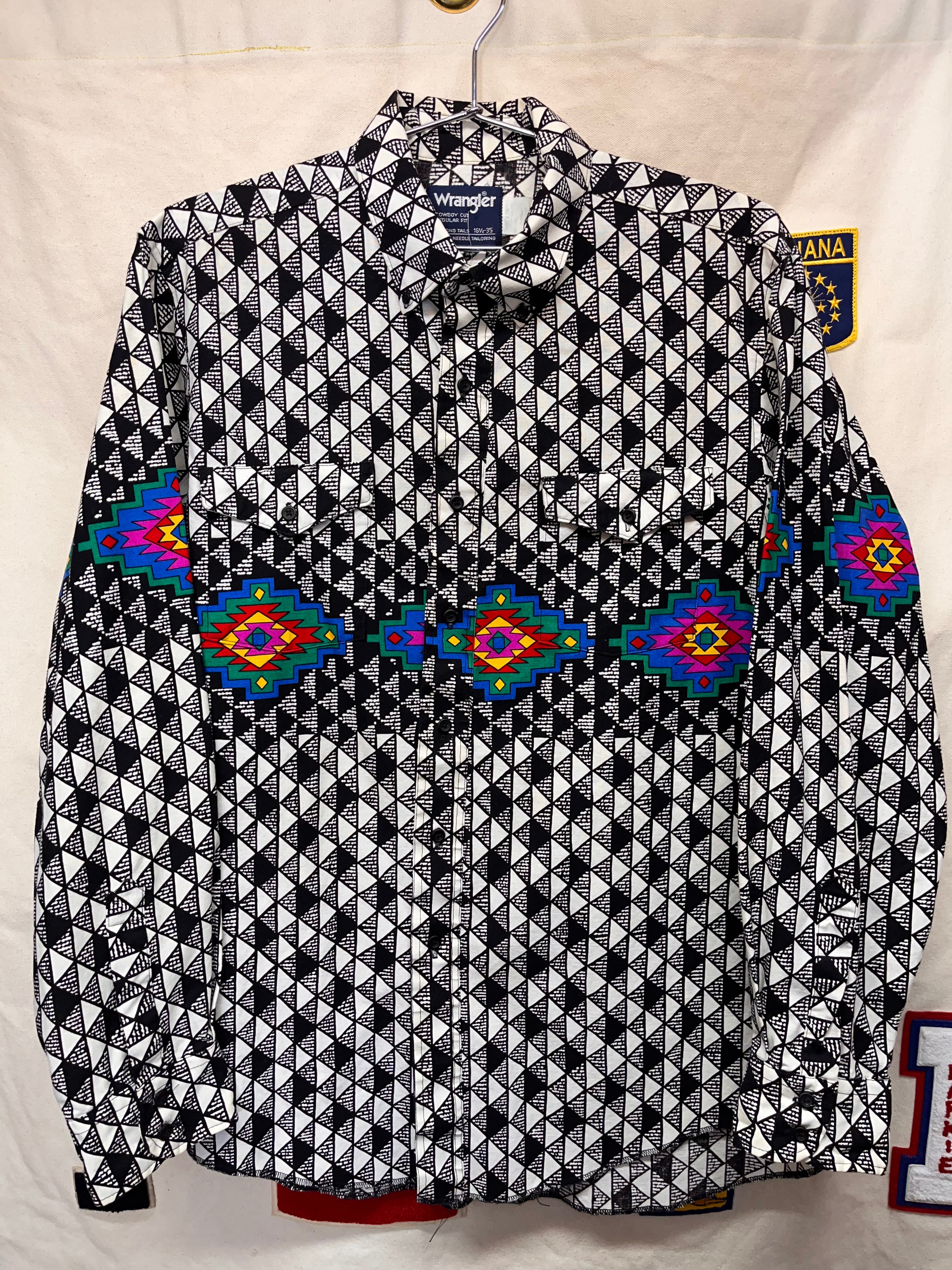 Vintage Wrangler Western Aztec Cowboy Cut Shirt: Large