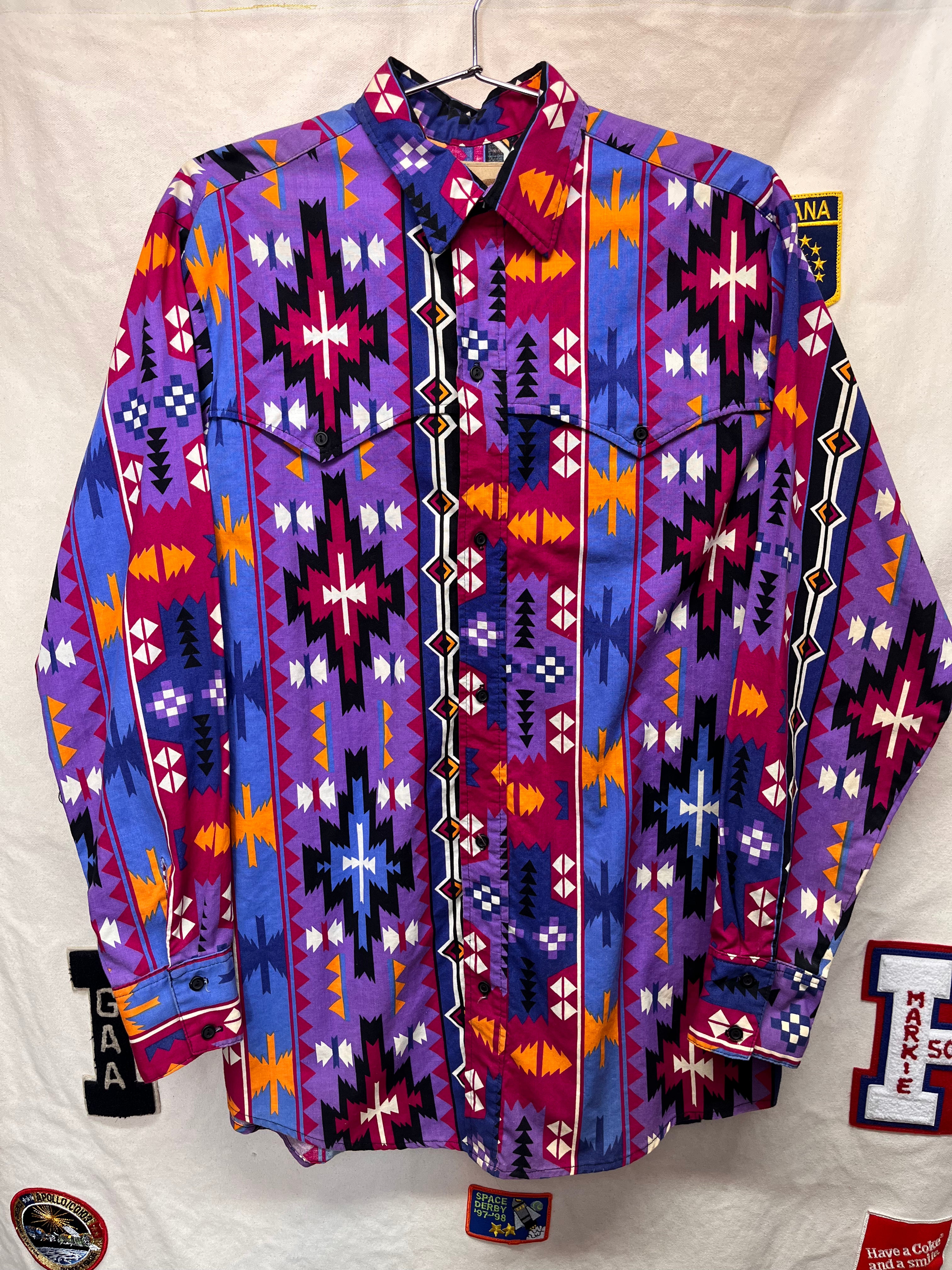 Vintage Western Aztec Steer West Purple Button Up Shirt: Large