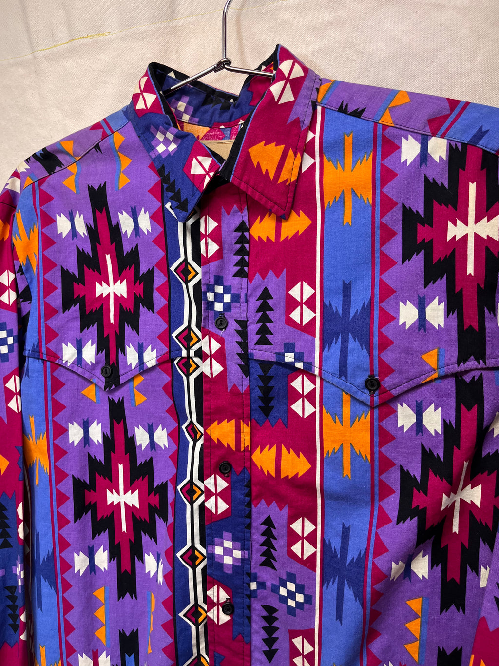 Vintage Western Aztec Steer West Purple Button Up Shirt: Large