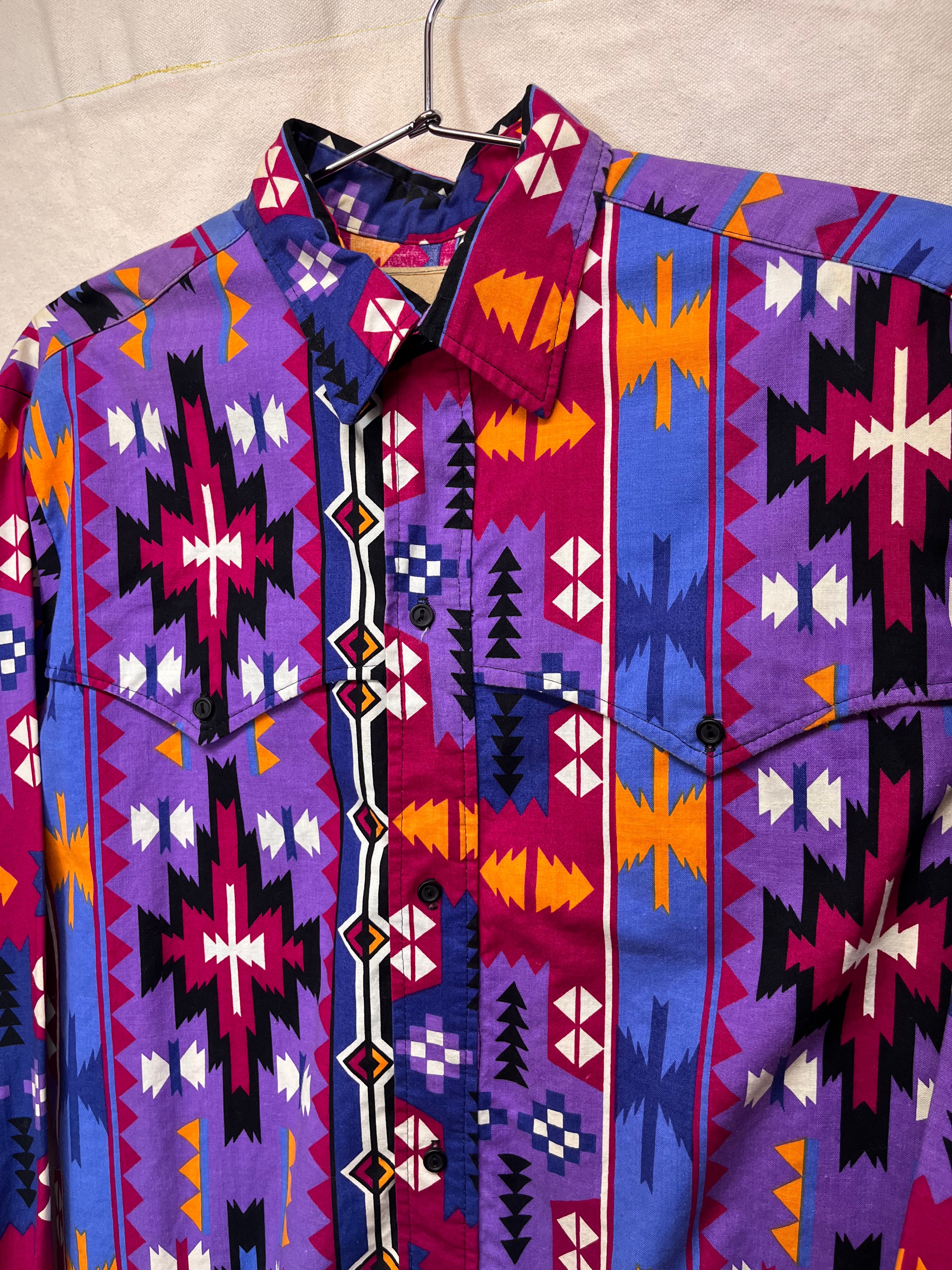 Vintage Western Aztec Steer West Purple Button Up Shirt: Large