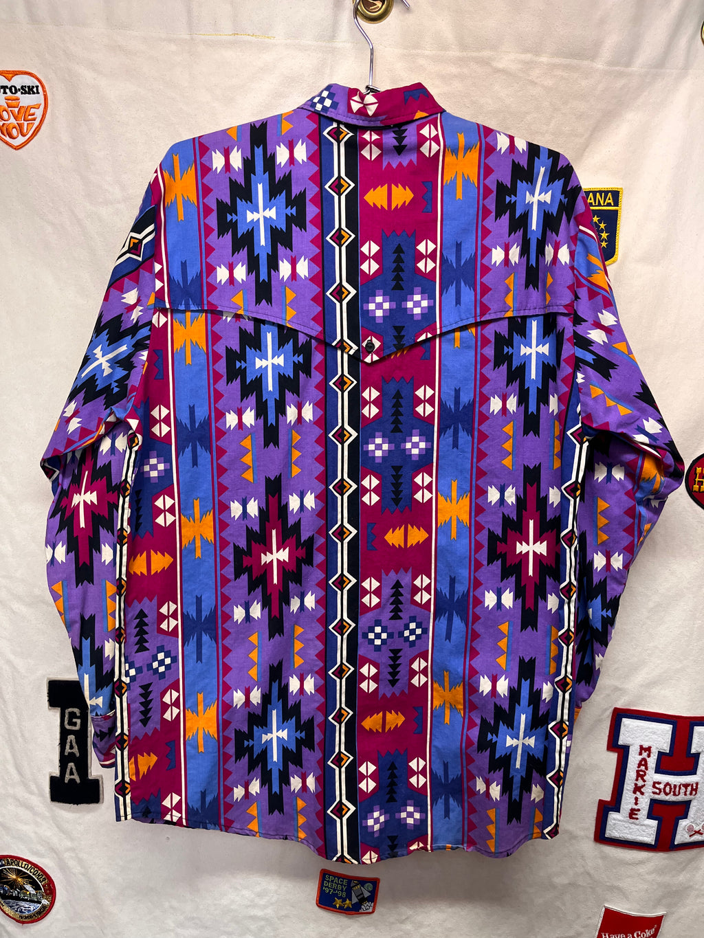 Vintage Western Aztec Steer West Purple Button Up Shirt: Large