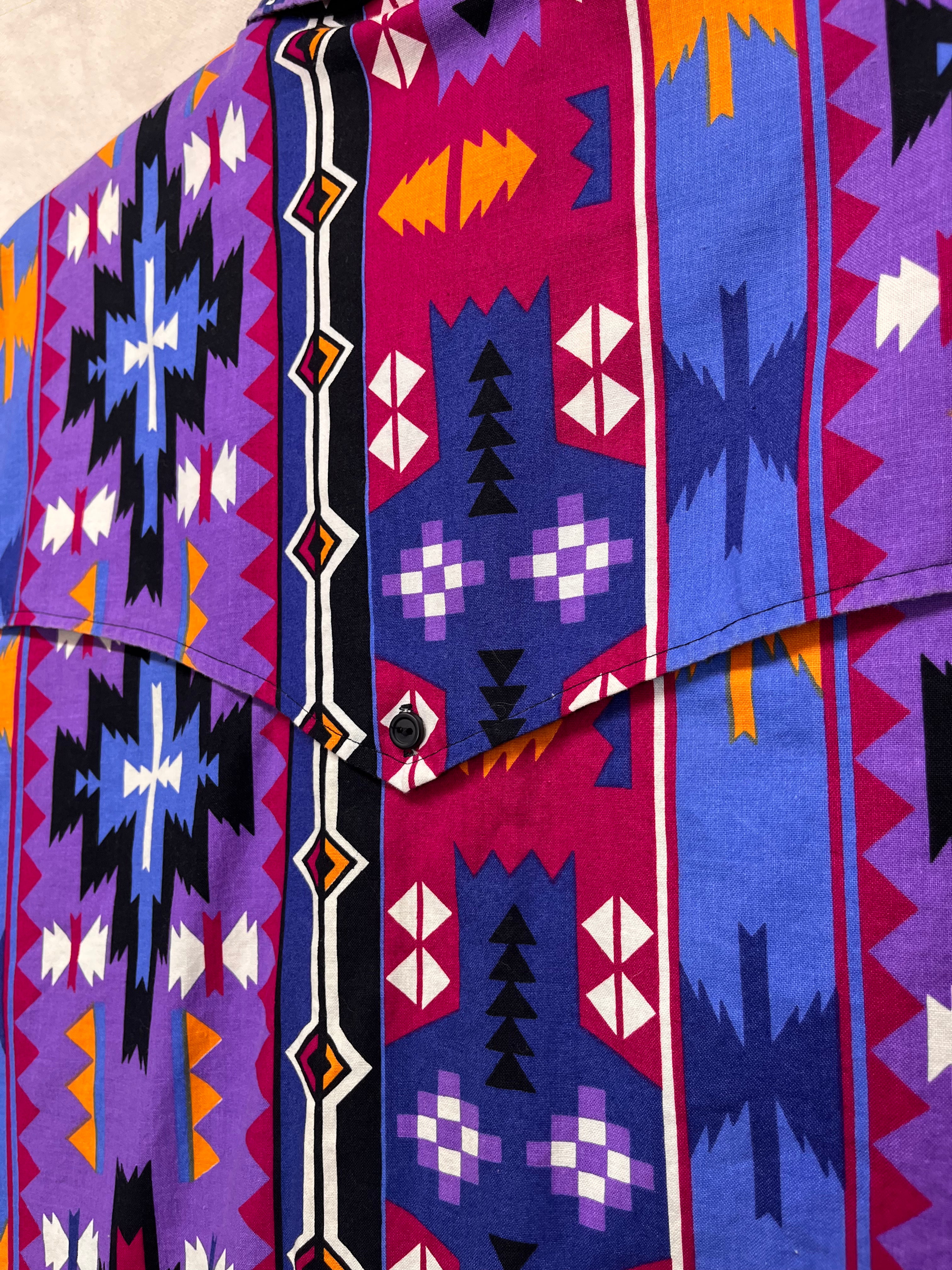 Vintage Western Aztec Steer West Purple Button Up Shirt: Large