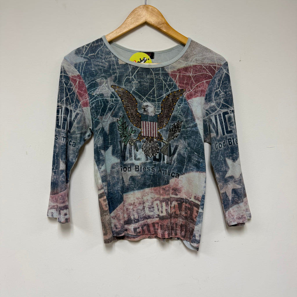 Vintage USA Y2K Bedazzled Graphic Shirt: L