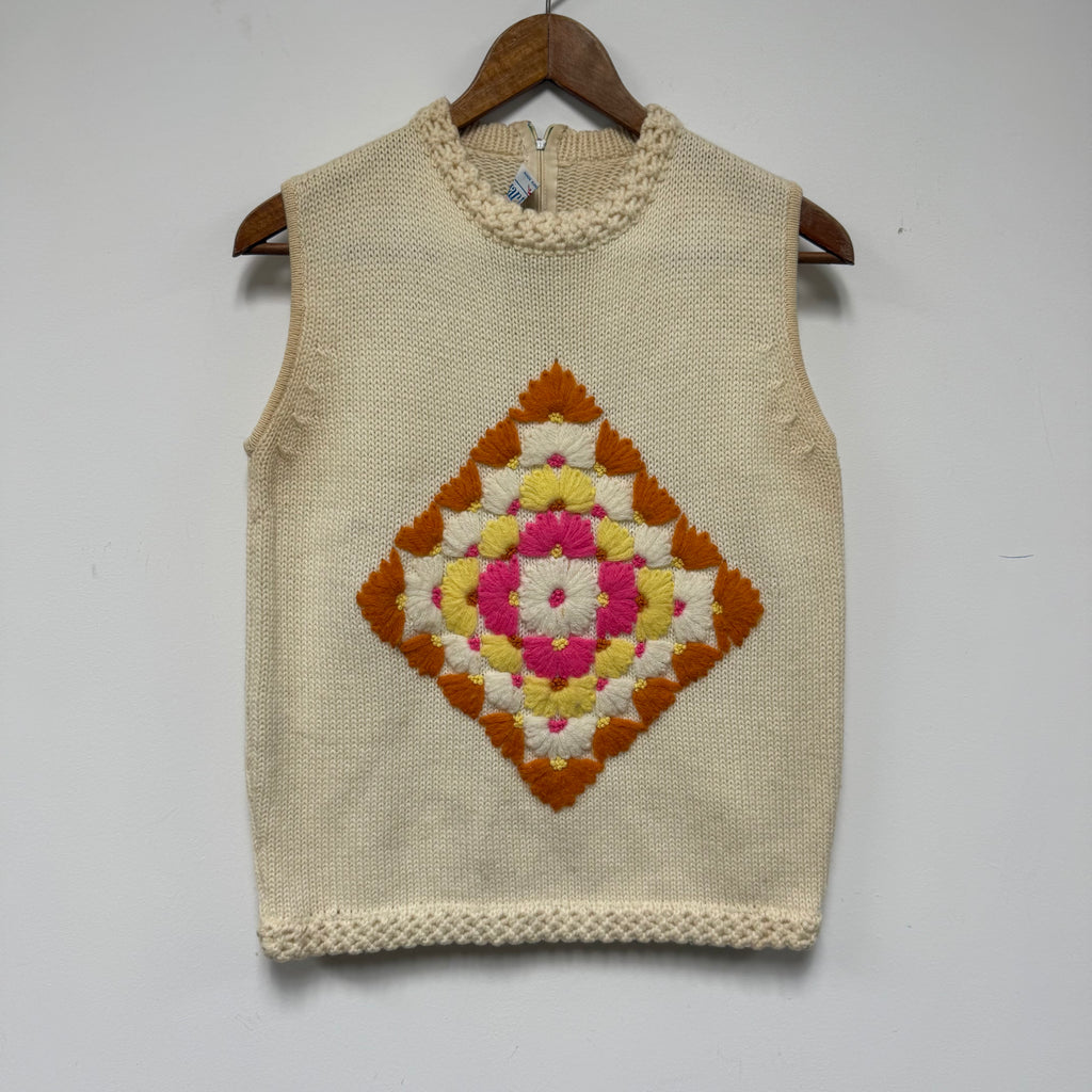 Vintage Knit Orange White Pink Sweater Vest: S