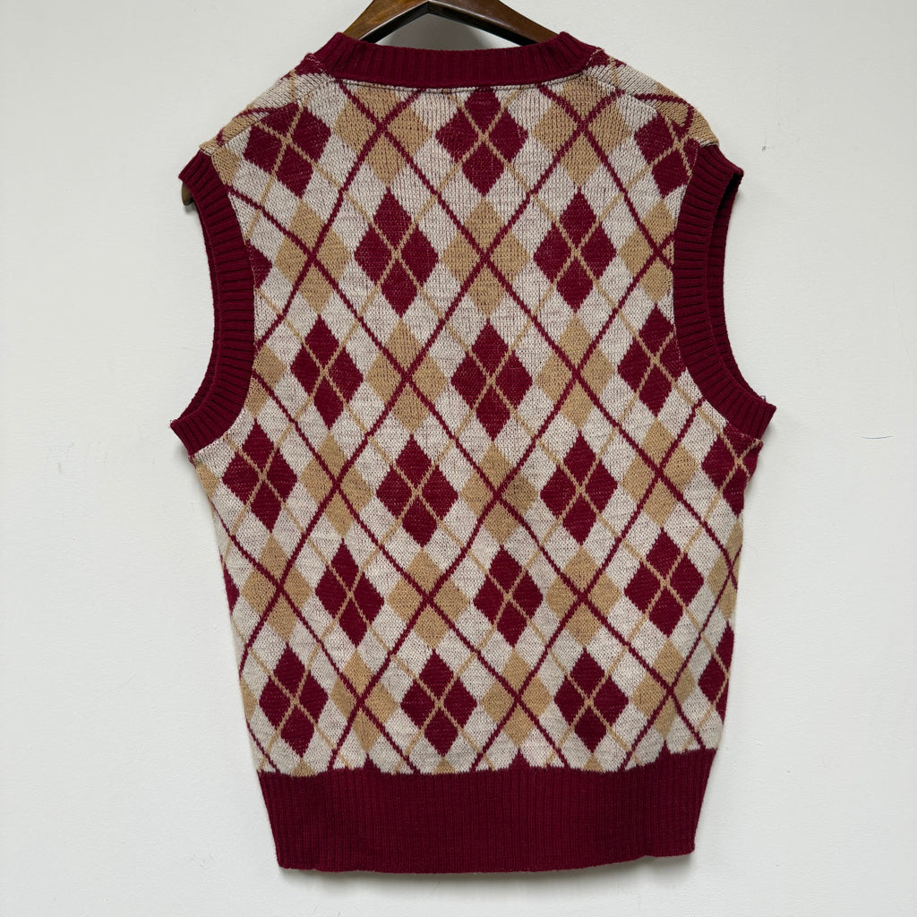 Vintage Red Argyle Orlon Knit 70's Sweater Vest: M