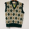 Vintage Green Argyle Orlon Knit 70's Sweater Vest: M