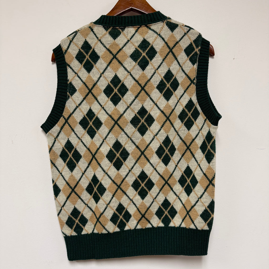 Vintage Green Argyle Orlon Knit 70's Sweater Vest: M