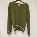 Vintage Bulky Knit Wool Orlon Green V-Neck 60's Sweater: M