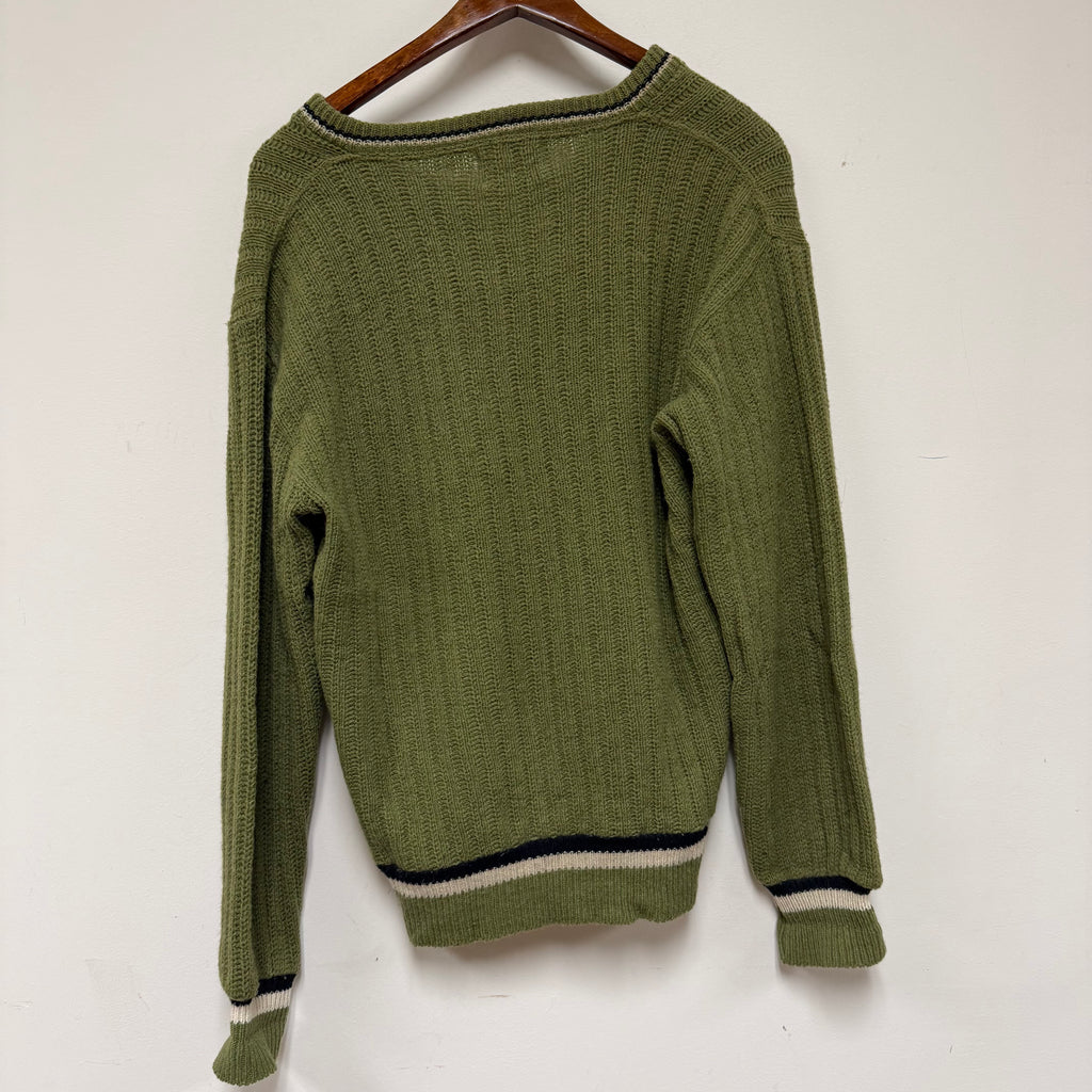 Vintage Bulky Knit Wool Orlon Green V-Neck 60's Sweater: M