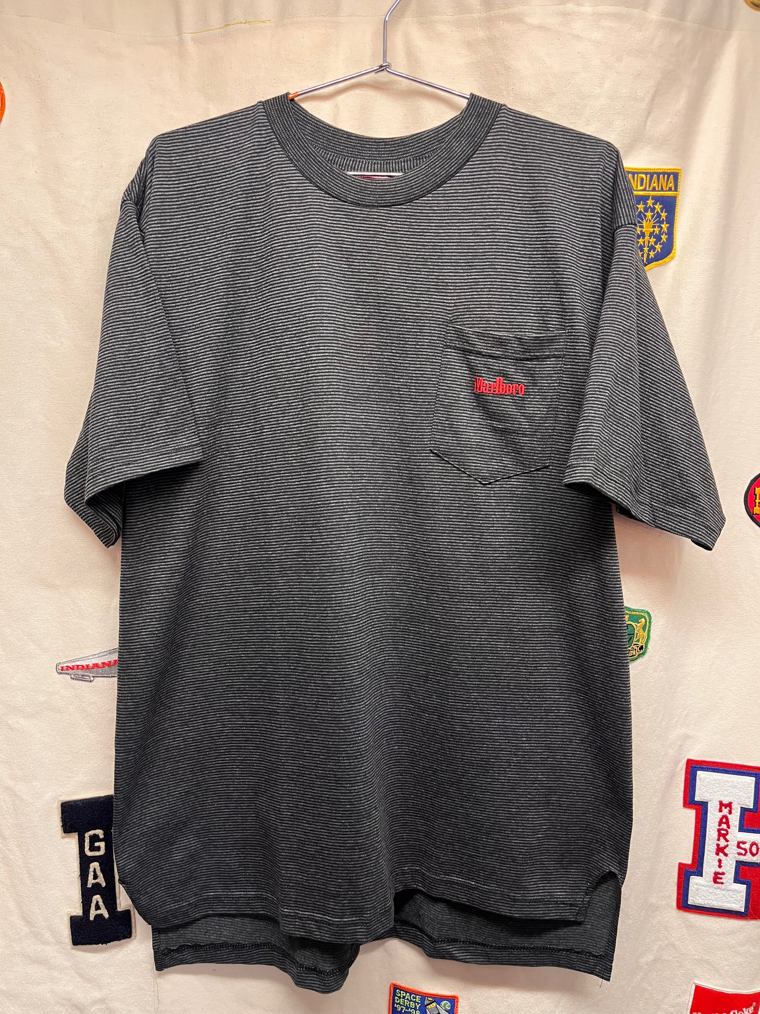 Vintage Marlboro Gear Charcoal Grey Black Stripe NWT Pocket T-Shirt: XL