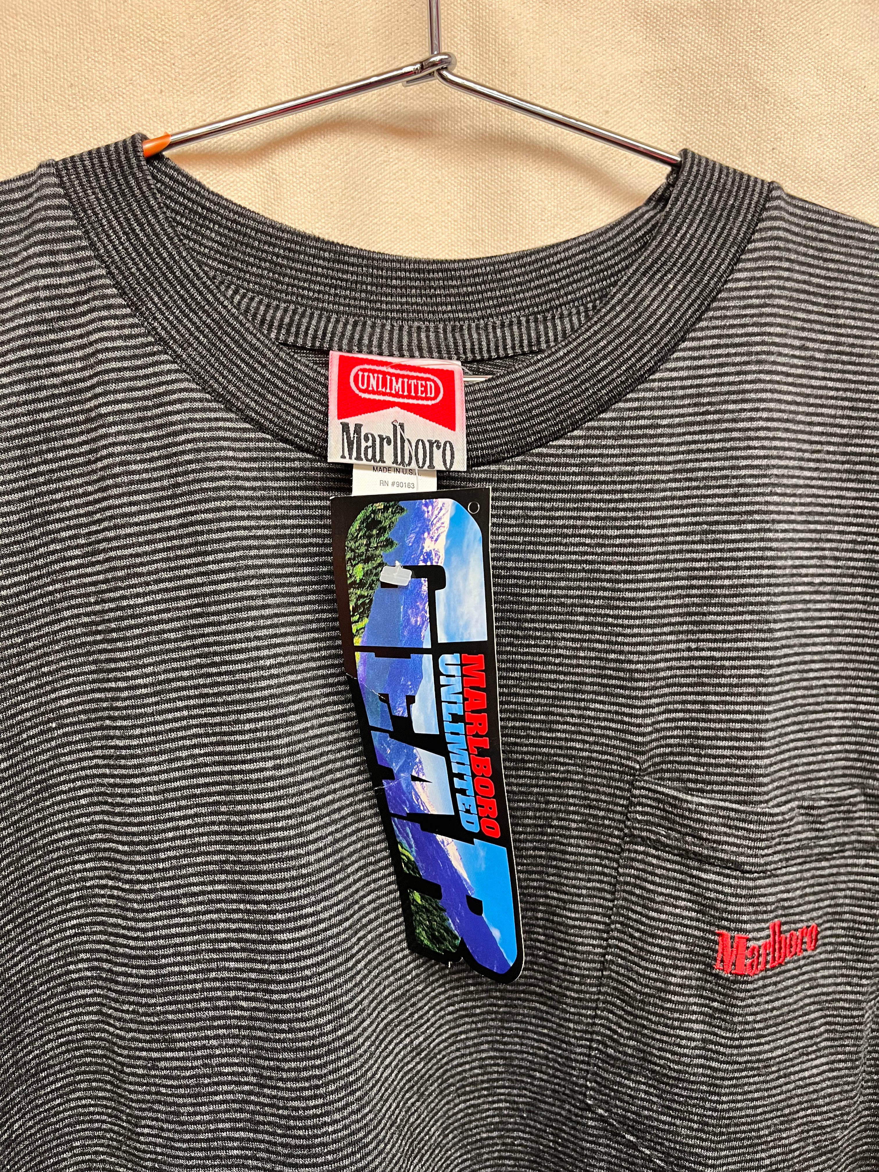Vintage Marlboro Gear Charcoal Grey Black Stripe NWT Pocket T-Shirt: XL